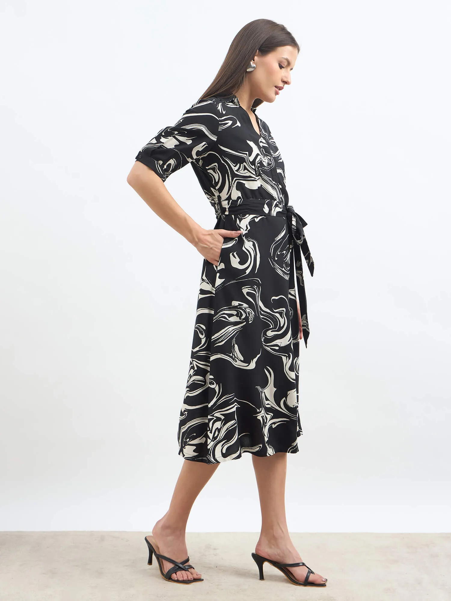 Sommer Belted Shirt Dress-Black & White sold by Salt Attire product image thumbnail 5