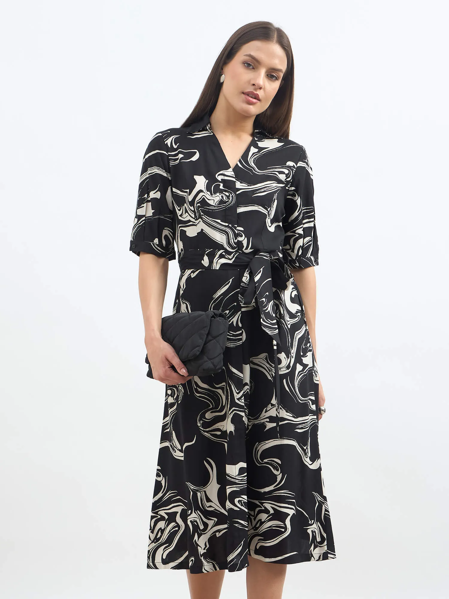 Sommer Belted Shirt Dress-Black & White sold by Salt Attire product image thumbnail 4