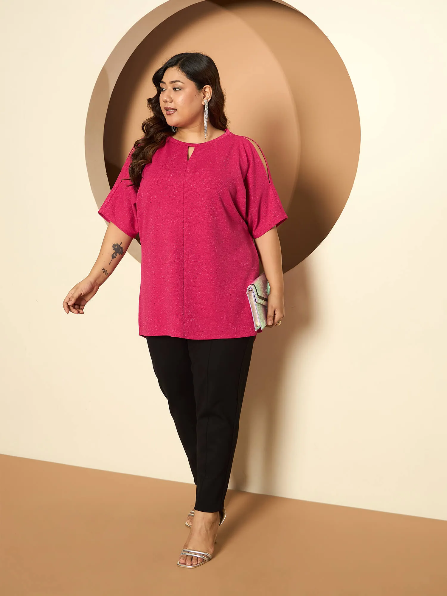 LB-Sally Cold Shoulder Dolman Sleeve Top-Hot Pink sold by Salt Attire