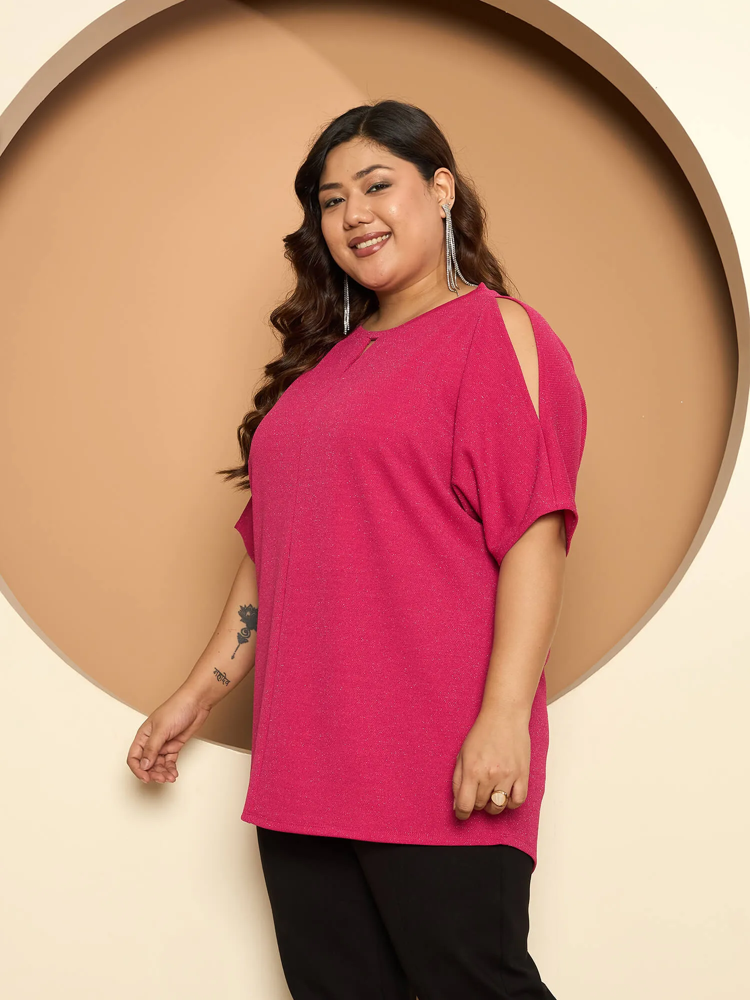 LB-Sally Cold Shoulder Dolman Sleeve Top-Hot Pink sold by Salt Attire product image thumbnail 2