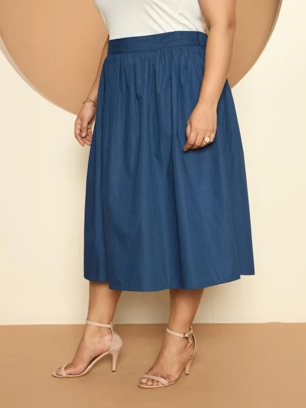 LB-Ophelia Flared Midi Length Skirt-Indigo Blue sold by Salt Attire