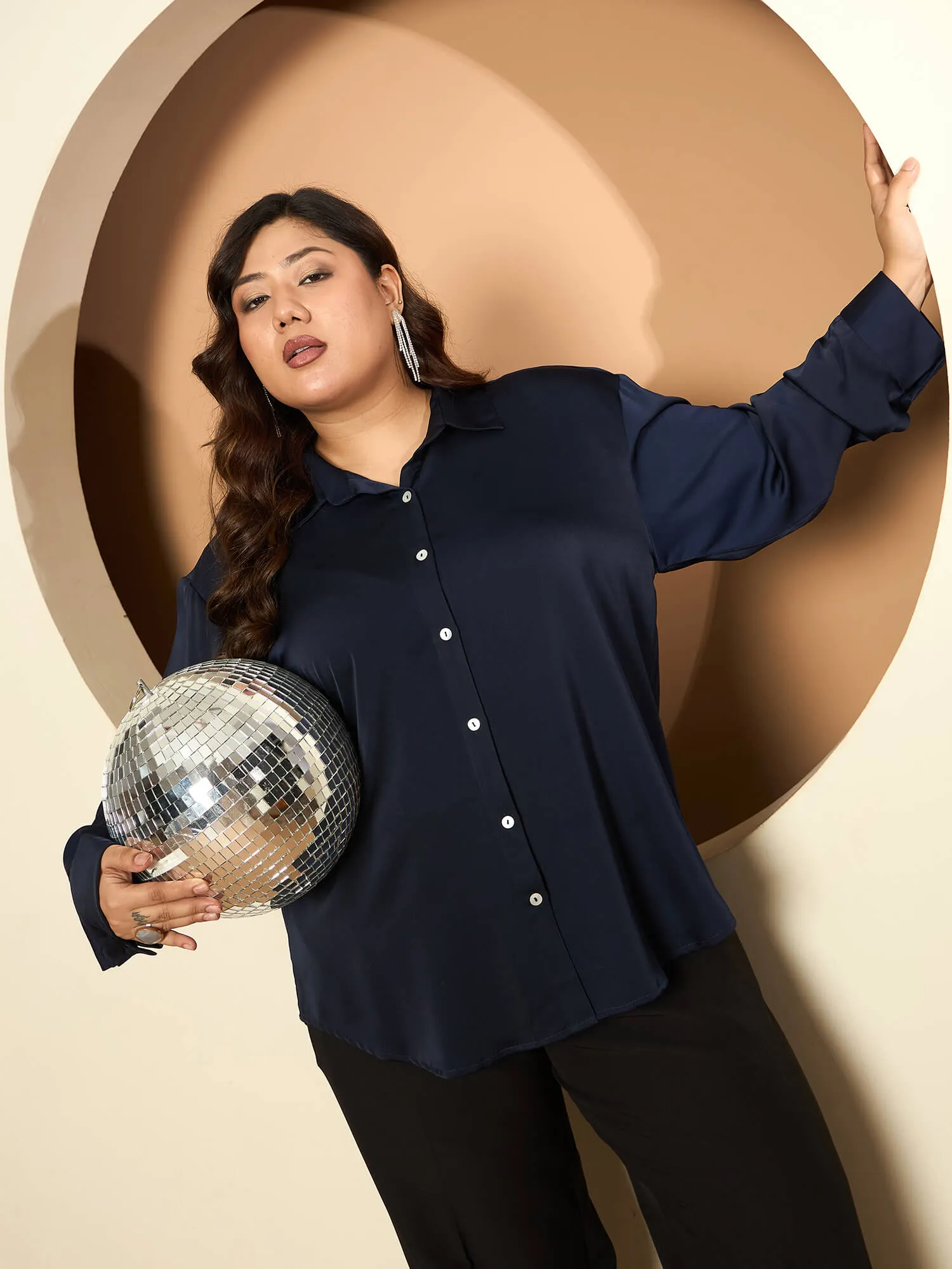 LB-Nicola Satin Button Down Shirt-Navy sold by Salt Attire product image thumbnail 4