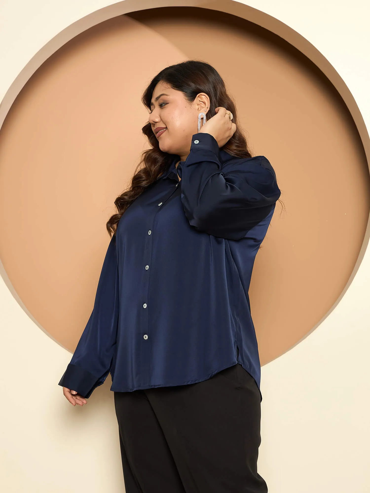 LB-Nicola Satin Button Down Shirt-Navy sold by Salt Attire product image thumbnail 5