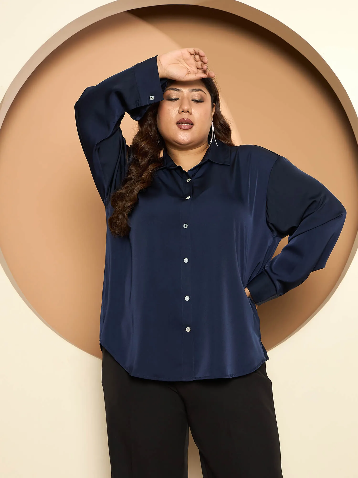 LB-Nicola Satin Button Down Shirt-Navy sold by Salt Attire product image thumbnail 2