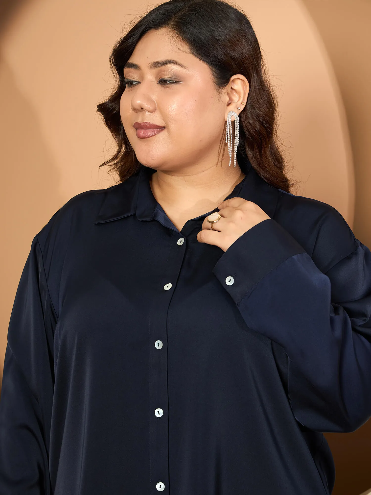 LB-Nicola Satin Button Down Shirt-Navy sold by Salt Attire product image thumbnail 3