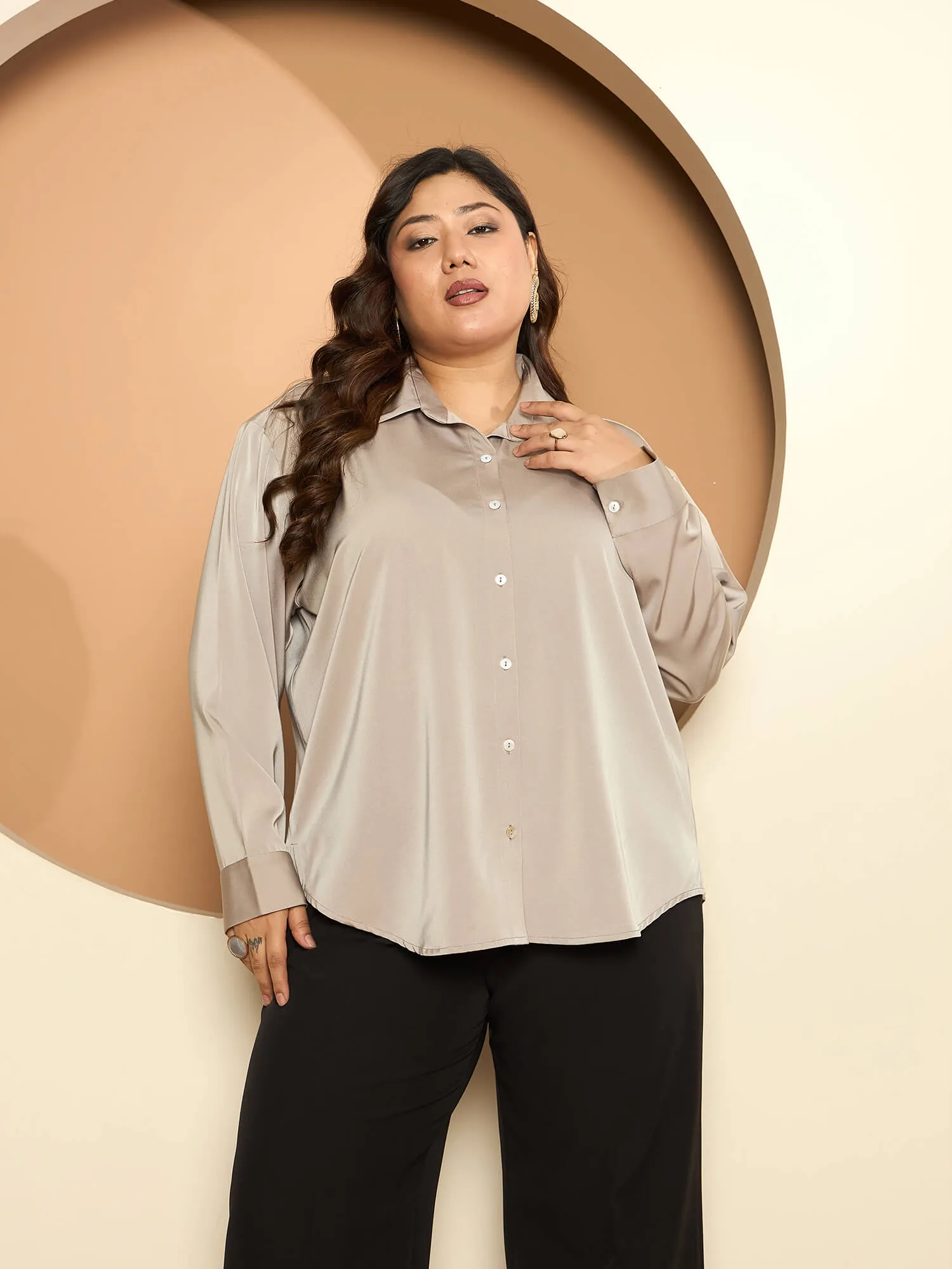 LB-Nicola Satin Button Down Shirt-Champagne sold by Salt Attire product image thumbnail 5
