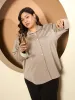 LB-Nicola Satin Button Down Shirt-Champagne sold by Salt Attire