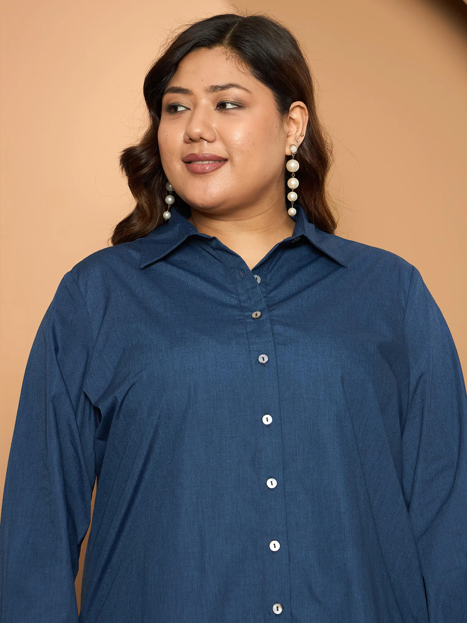 LB-Joyce Hi-Low Button Down Shirt-Indigo Blue sold by Salt Attire product image thumbnail 3