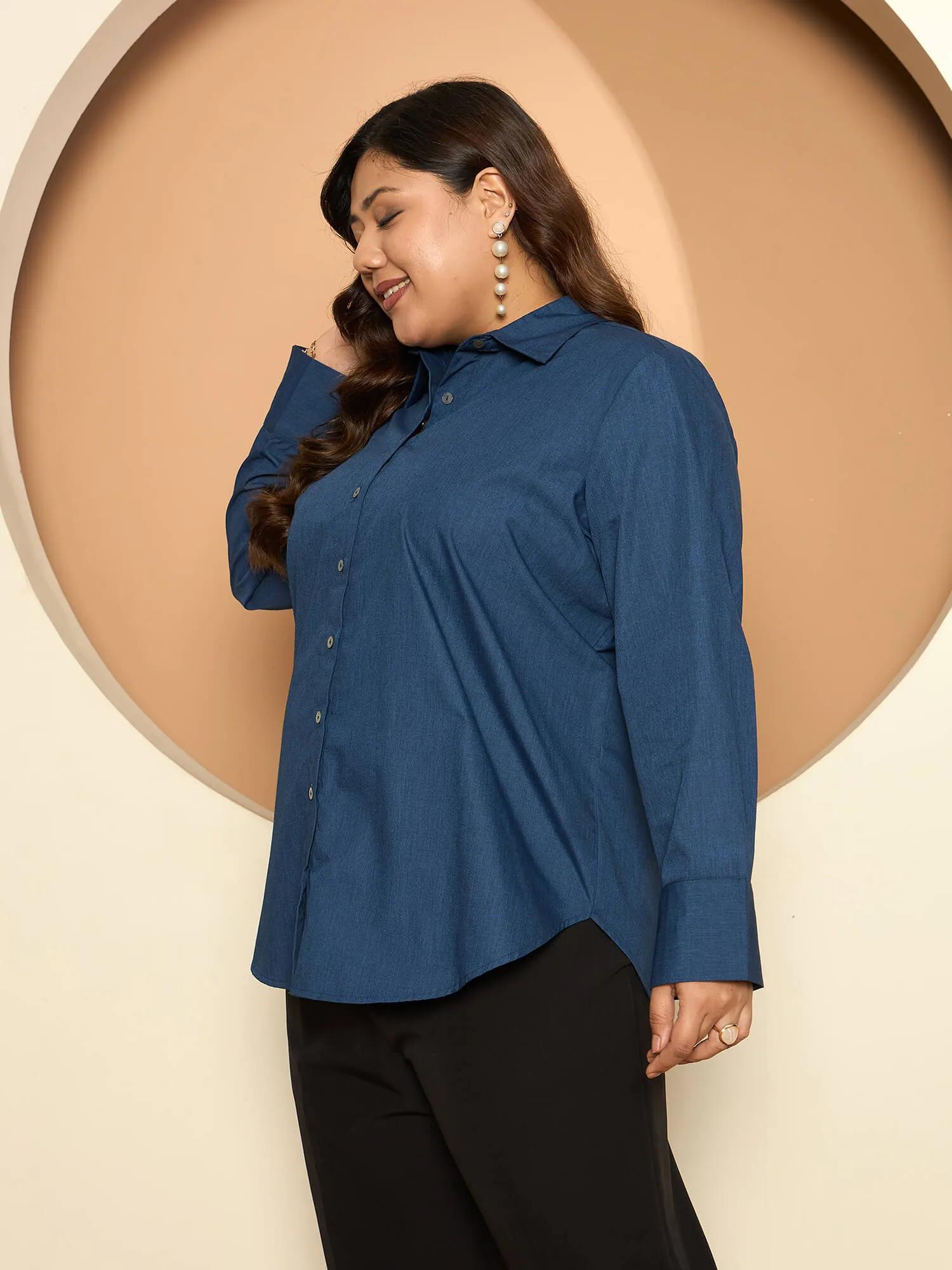 LB-Joyce Hi-Low Button Down Shirt-Indigo Blue sold by Salt Attire