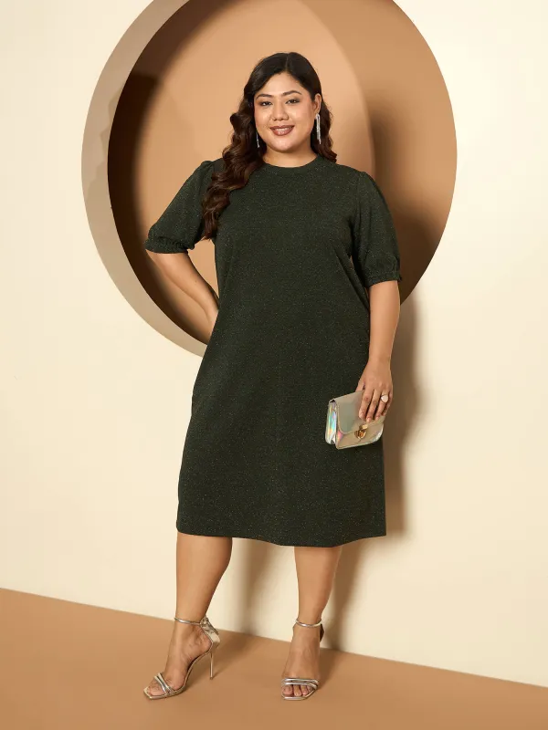 LB-Harper Gathered Sleeve Shift Dress-Dark Green sold by Salt Attire