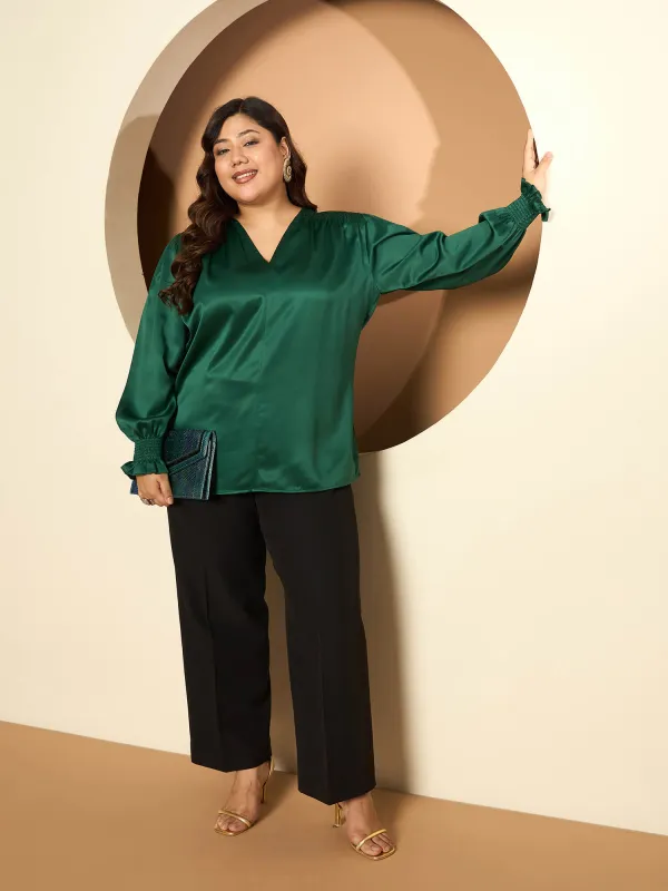 LB-Burry V-Neck Top-Emerald Green sold by Salt Attire