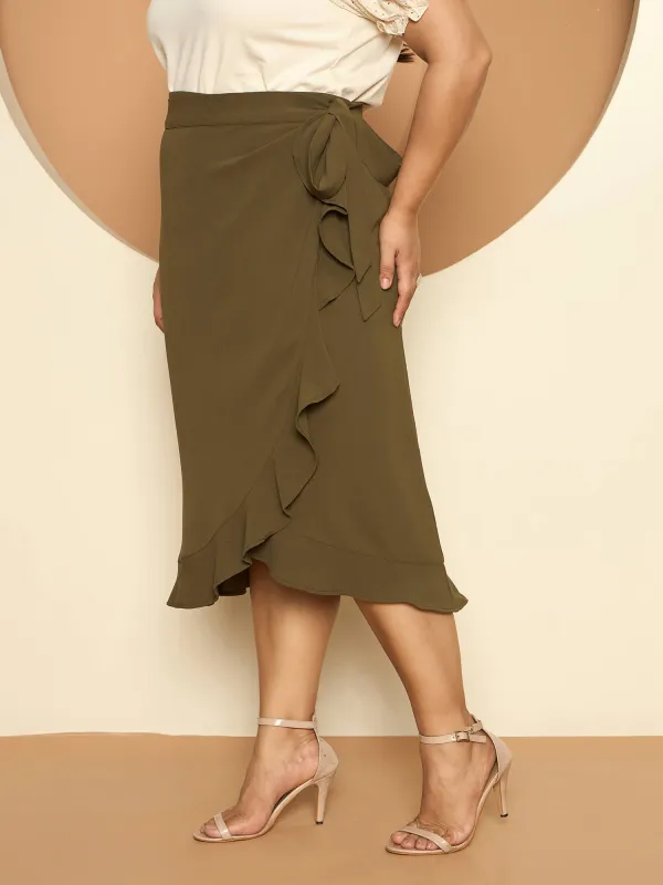 LB-Betty Ruffle Detail Wrap Skirt-Olive Green sold by Salt Attire