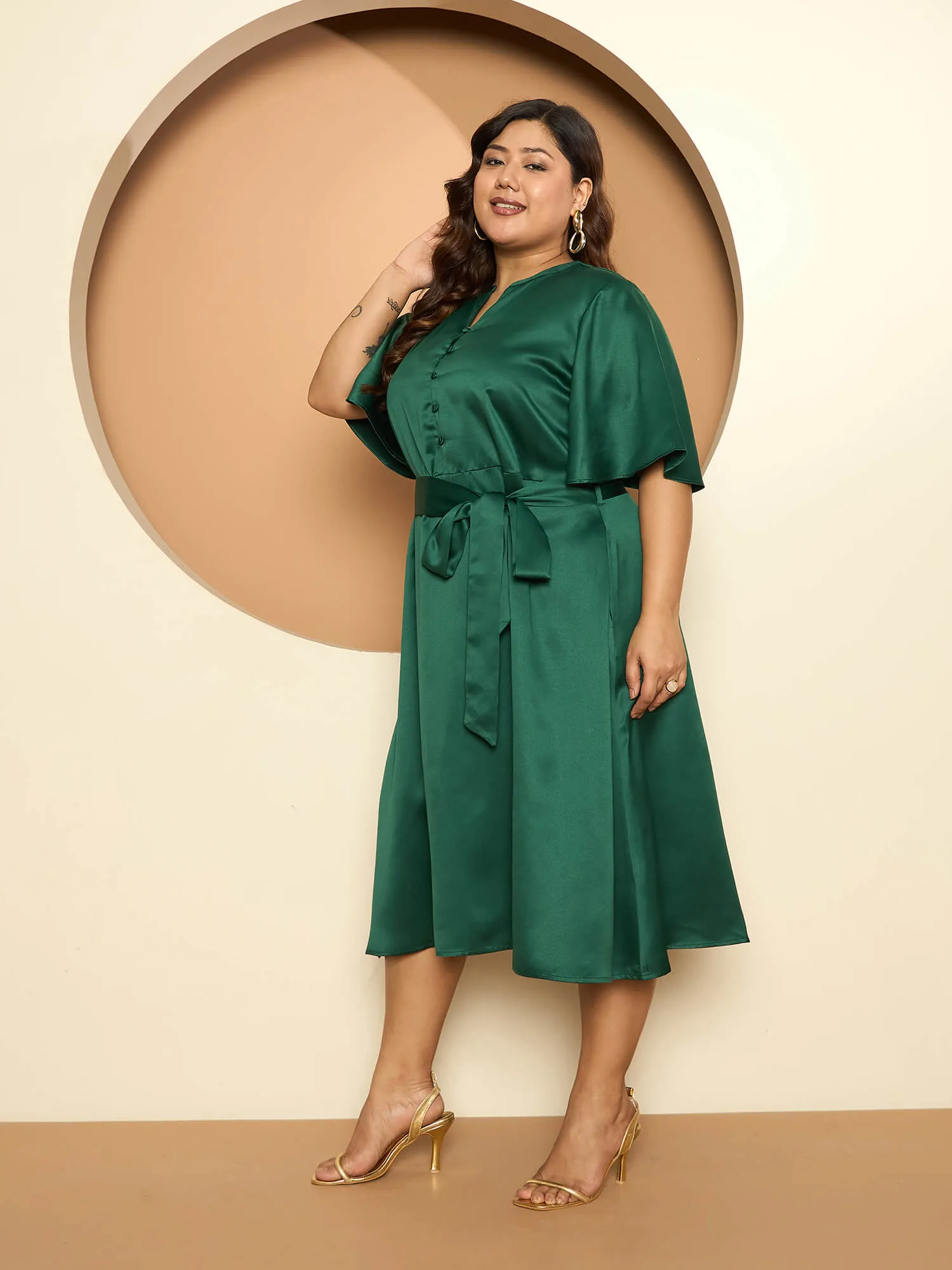 LB-Alana Fit and Flared Belted Dress-Emerald Green sold by Salt Attire product image thumbnail 5