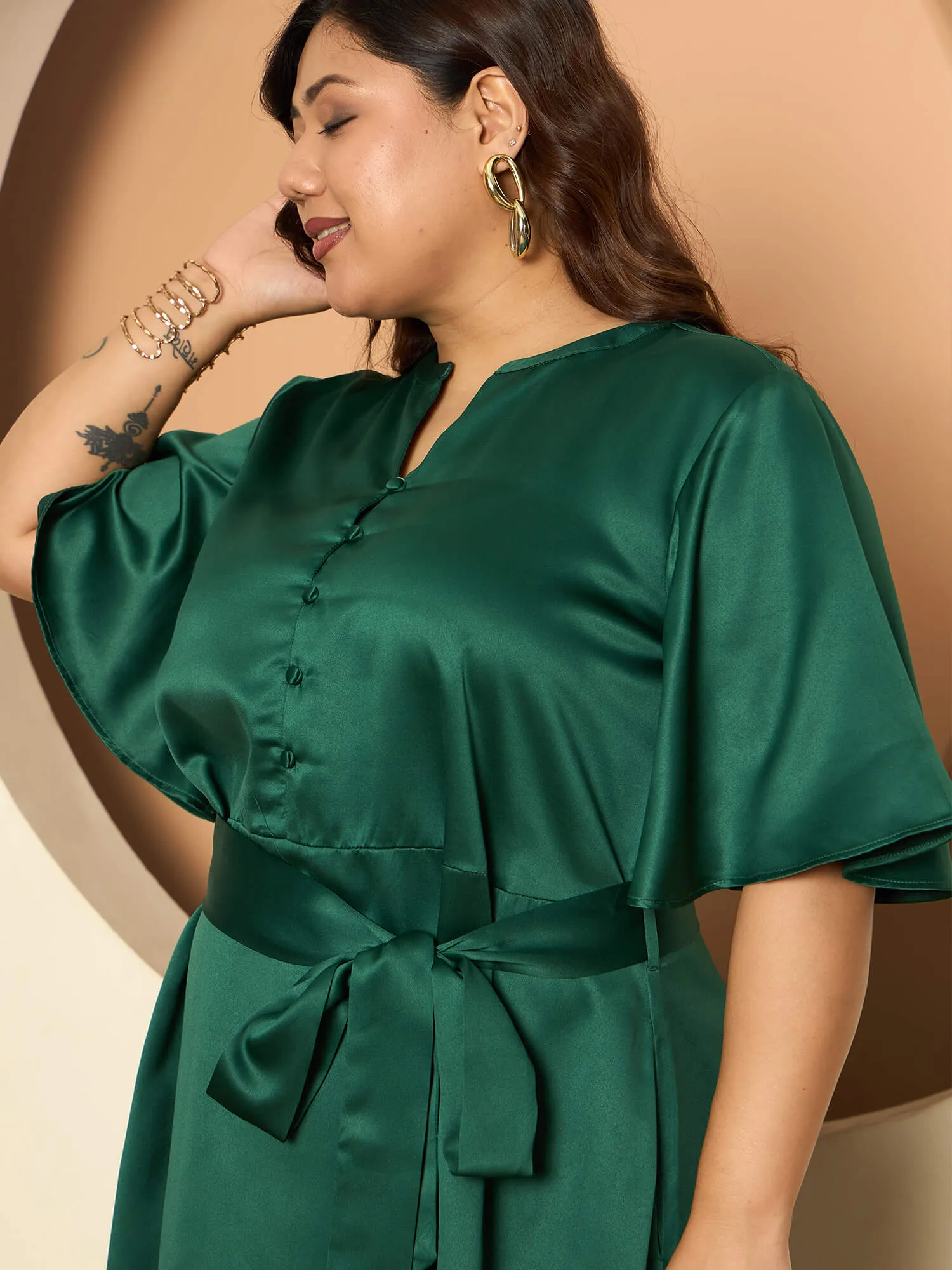 LB-Alana Fit and Flared Belted Dress-Emerald Green sold by Salt Attire product image thumbnail 3
