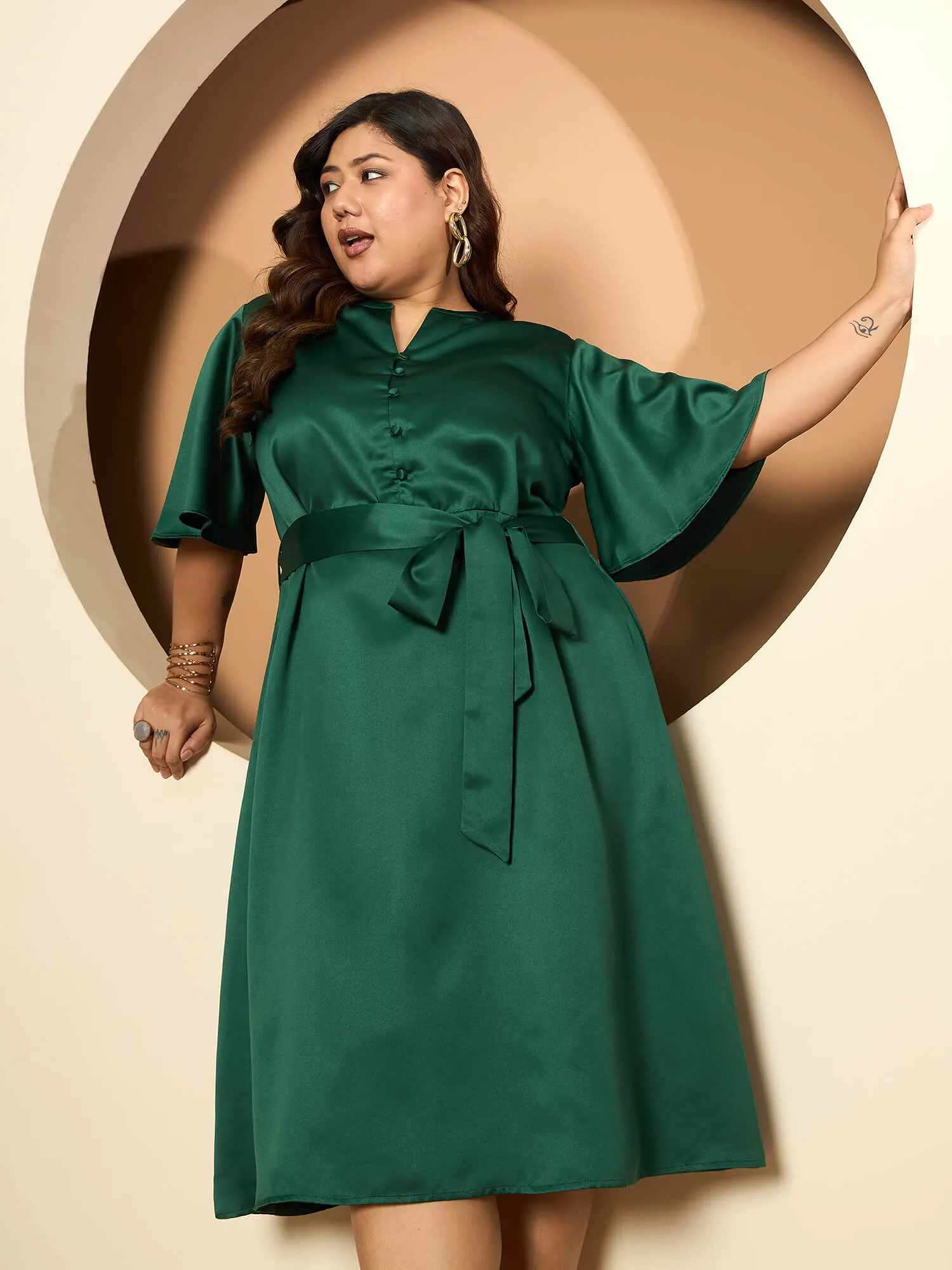 LB-Alana Fit and Flared Belted Dress-Emerald Green sold by Salt Attire product image thumbnail 4