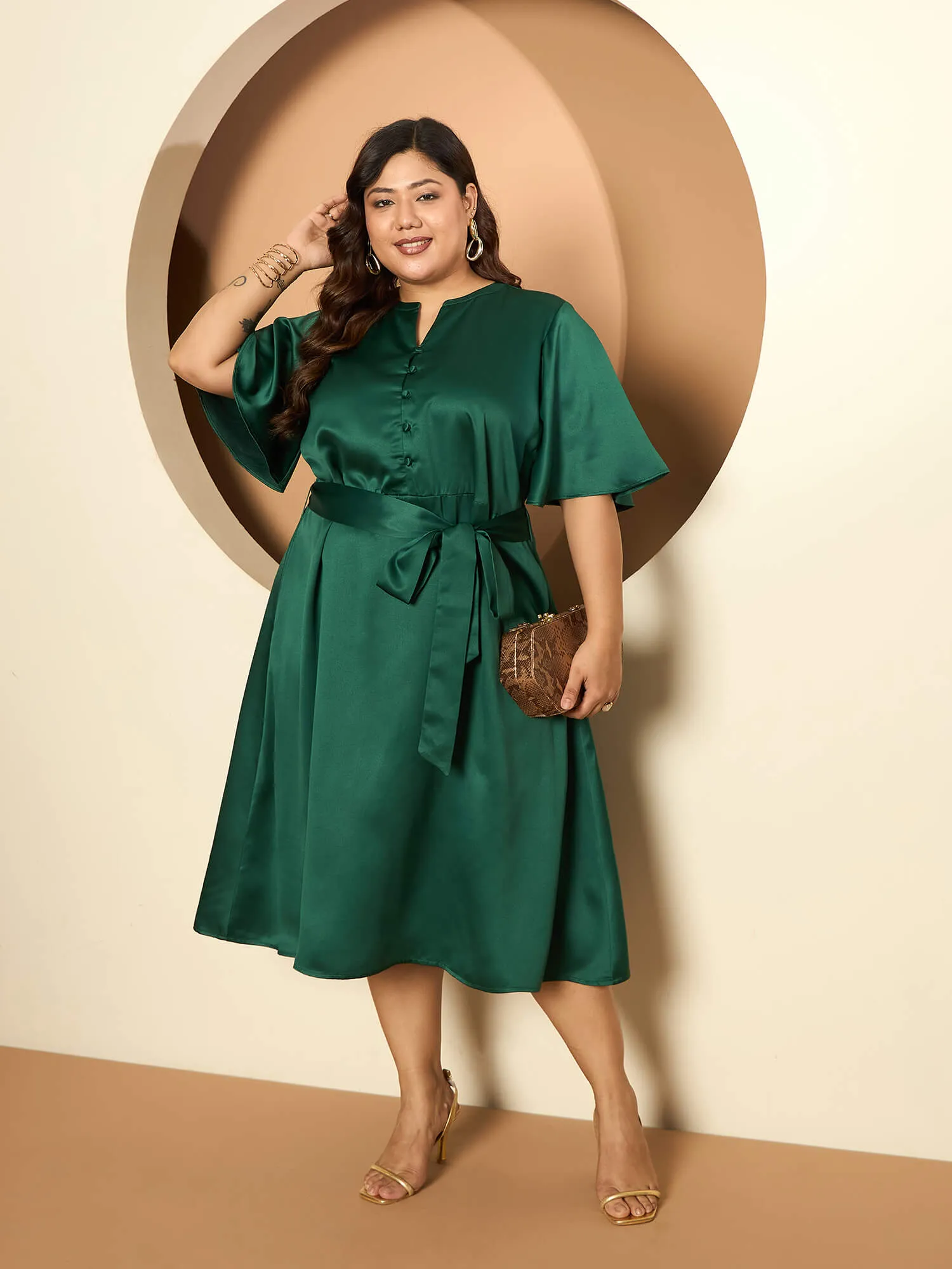 LB-Alana Fit and Flared Belted Dress-Emerald Green sold by Salt Attire