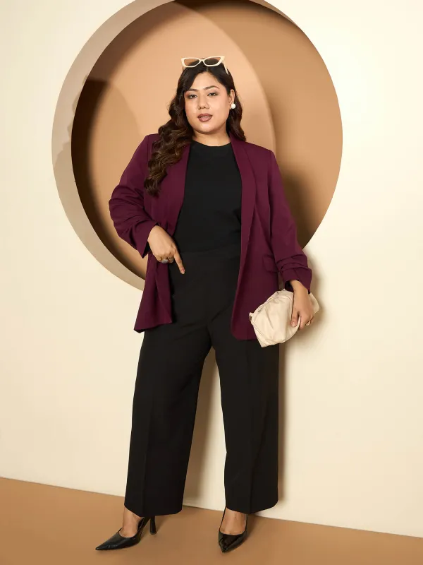 LB-Valorous Ruched Sleeve Blazer-Burgundy sold by Salt Attire
