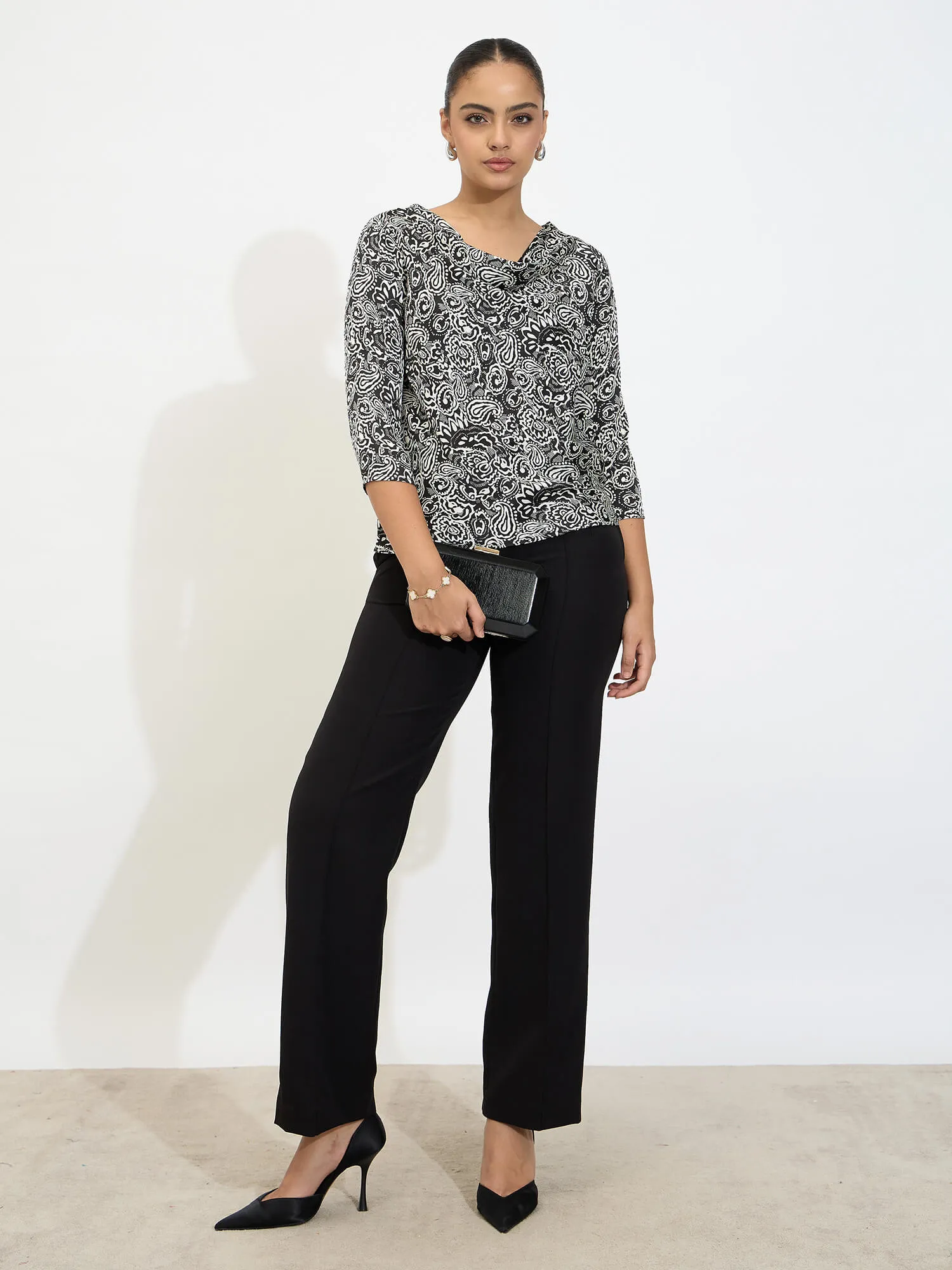 Miel Cowl Neck Top-Black & White sold by Salt Attire