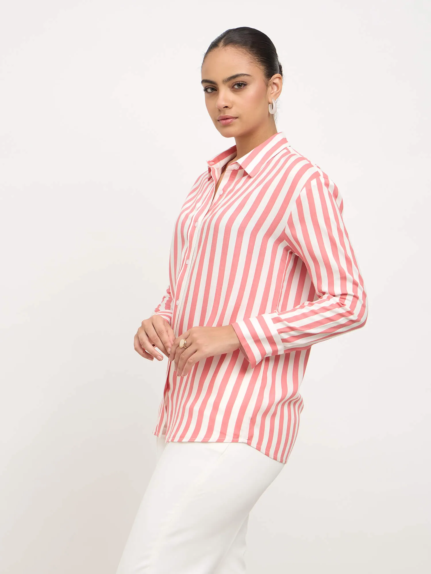 Fiora Oversized Shirt-Pink & White sold by Salt Attire product image thumbnail 4