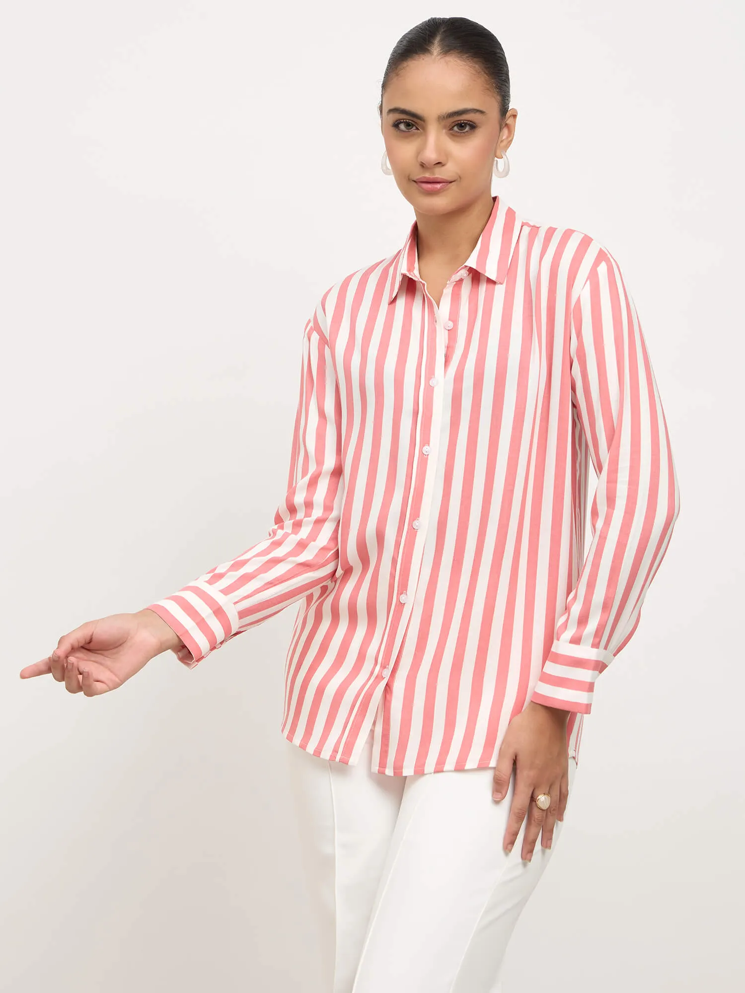Fiora Oversized Shirt-Pink & White sold by Salt Attire product image thumbnail 2