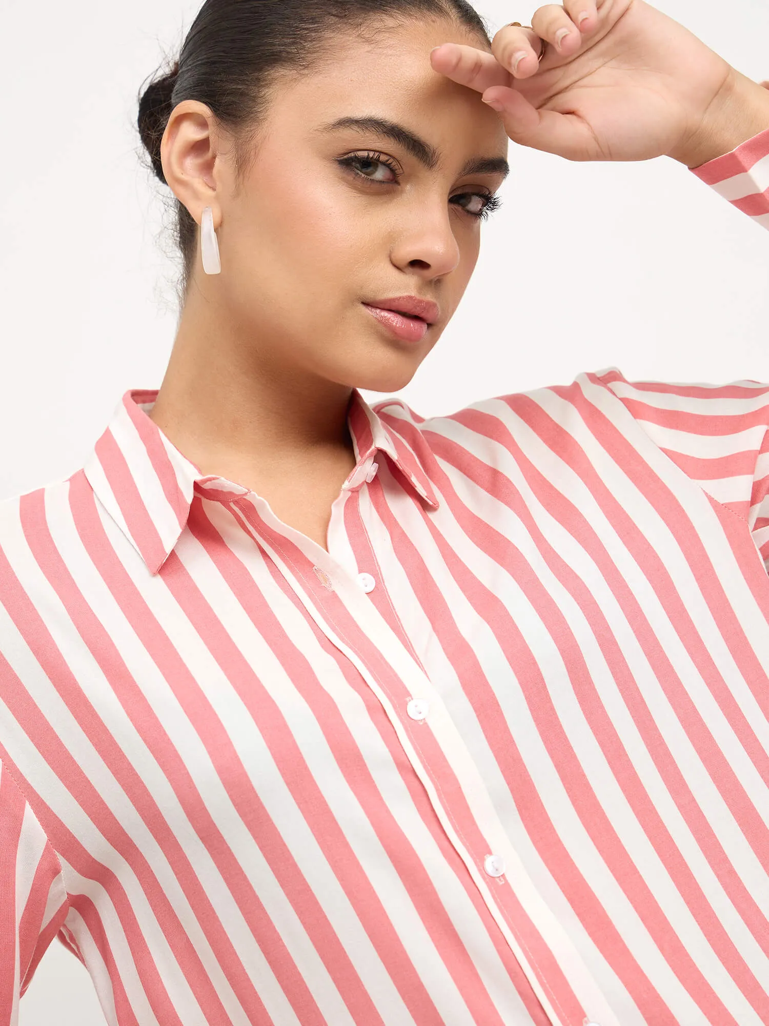 Fiora Oversized Shirt-Pink & White sold by Salt Attire product image thumbnail 3