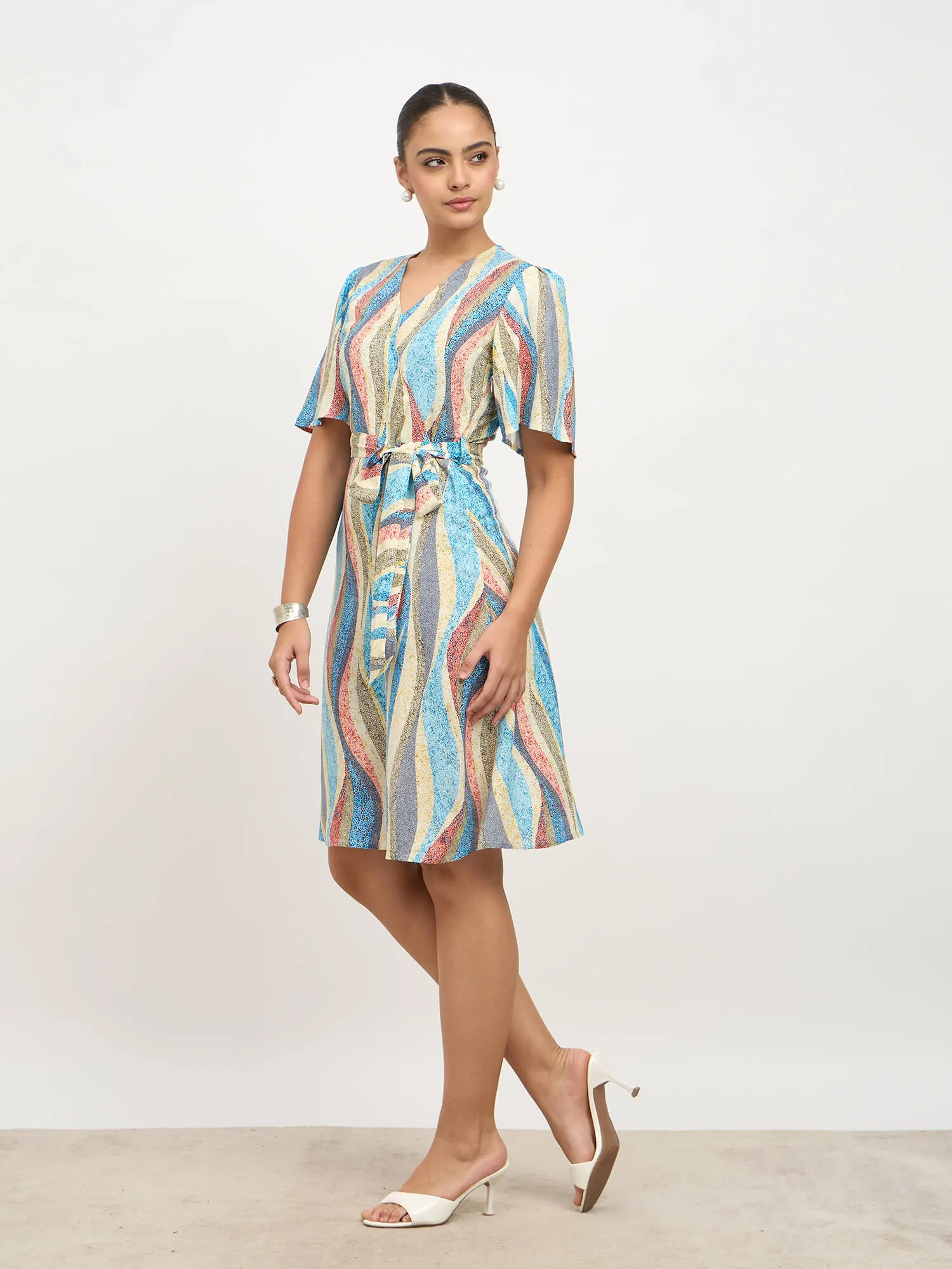 Briselle Belted Faux Wrap Dress-Multi sold by Salt Attire product image thumbnail 4