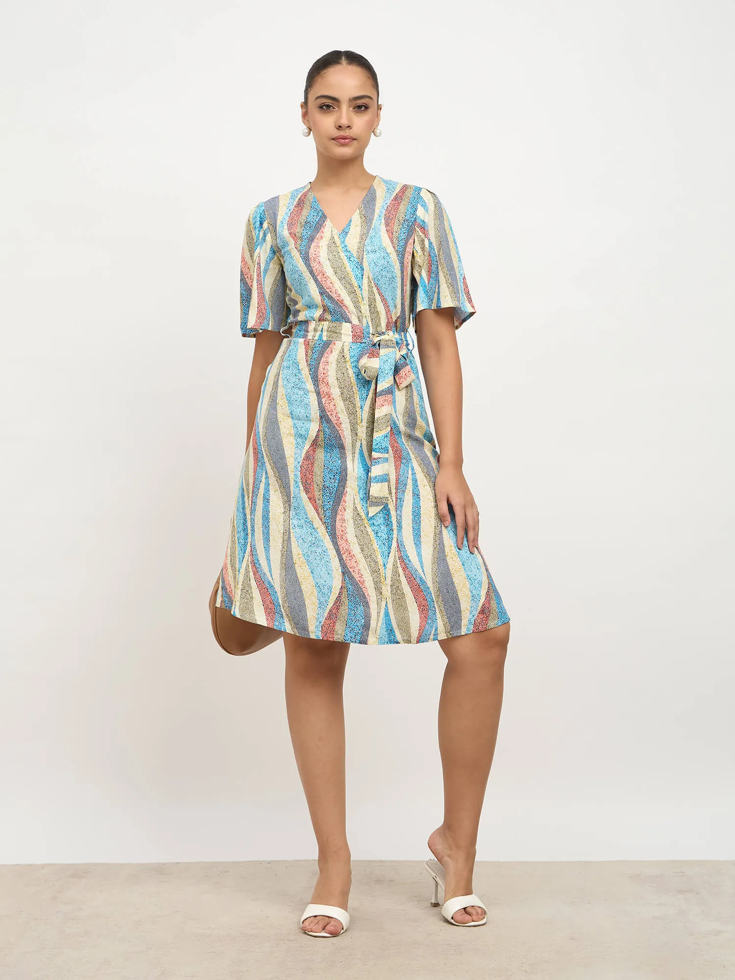 Briselle Belted Faux Wrap Dress-Multi sold by Salt Attire