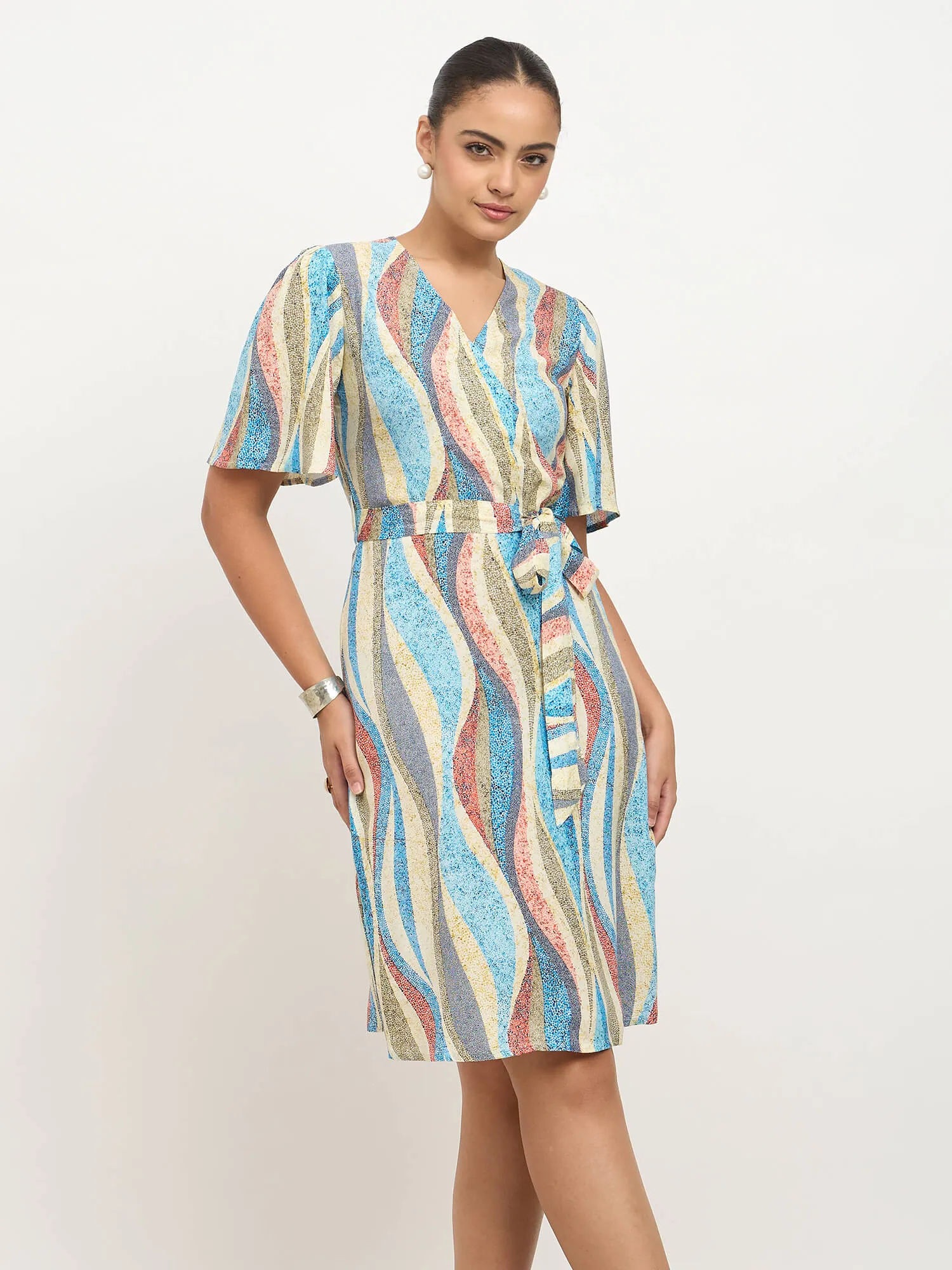 Briselle Belted Faux Wrap Dress-Multi sold by Salt Attire product image thumbnail 2