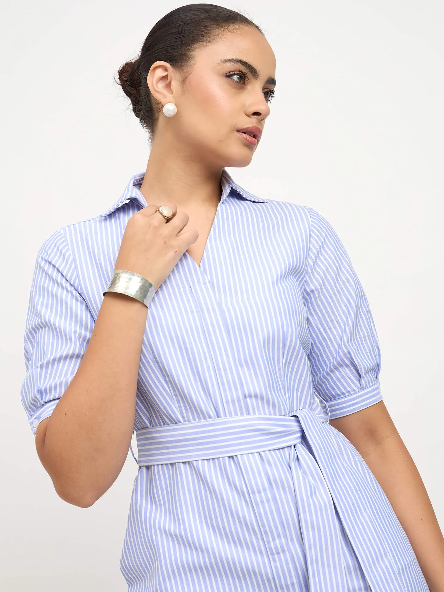 Sommer Belted Shirt Dress-Light Blue & White sold by Salt Attire product image thumbnail 3