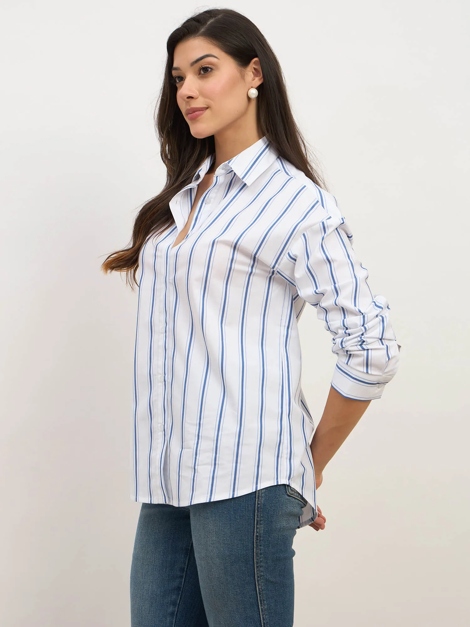 Solace Oversize Drop Shoulder Shirt-White & Navy sold by Salt Attire product image thumbnail 4