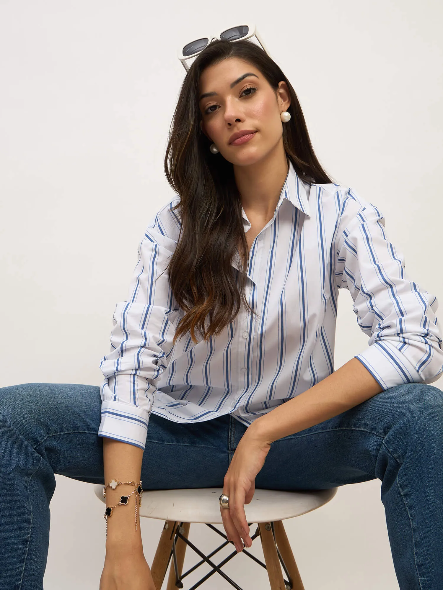 Solace Oversize Drop Shoulder Shirt-White & Navy sold by Salt Attire product image thumbnail 5