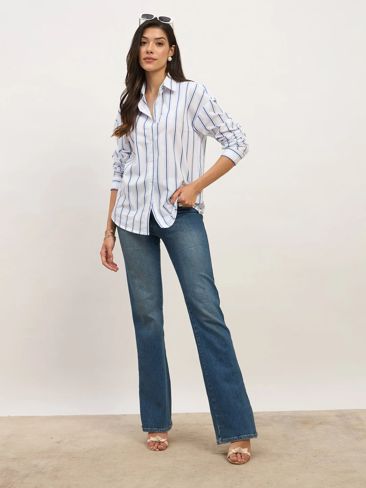 Solace Oversize Drop Shoulder Shirt-White & Navy sold by Salt Attire product image thumbnail 2