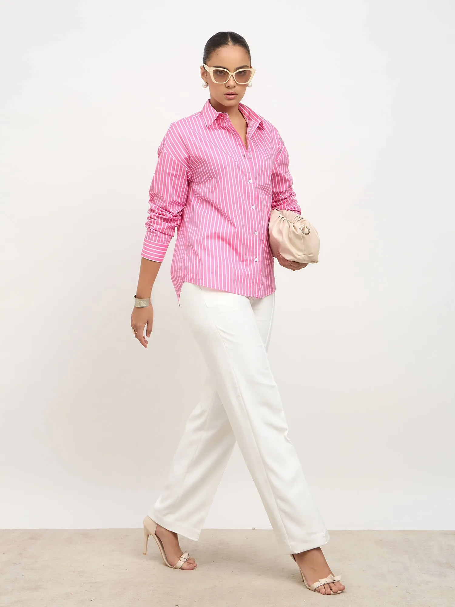 Solace Oversize Drop Shoulder Shirt-Pink & White sold by Salt Attire product image thumbnail 4