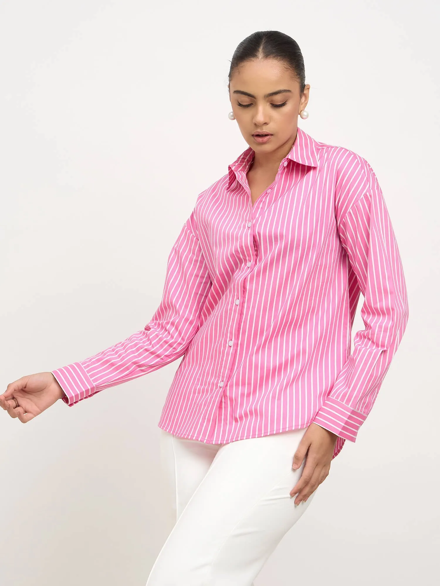 Solace Oversize Drop Shoulder Shirt-Pink & White sold by Salt Attire product image thumbnail 5