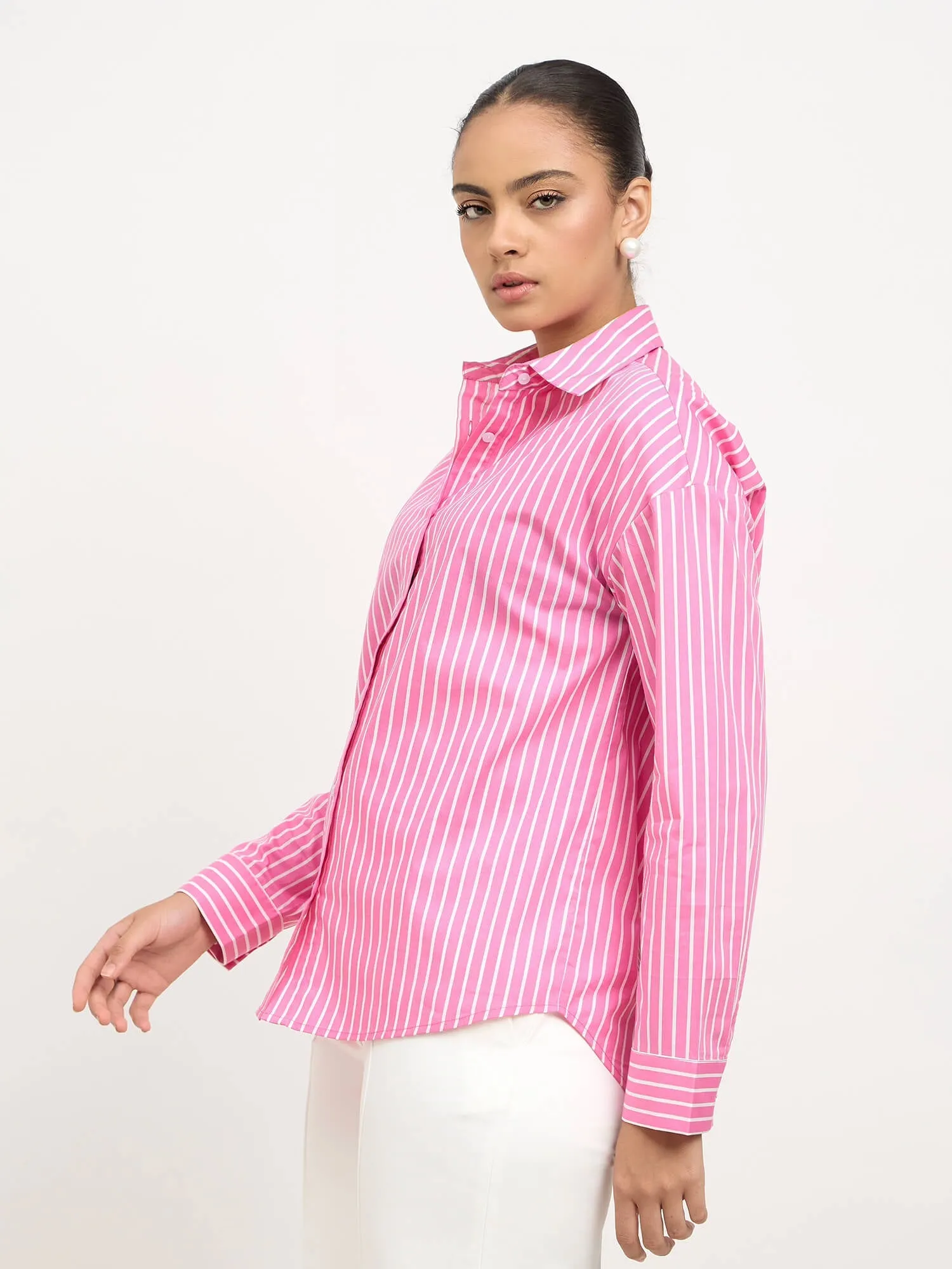 Solace Oversize Drop Shoulder Shirt-Pink & White sold by Salt Attire product image thumbnail 2