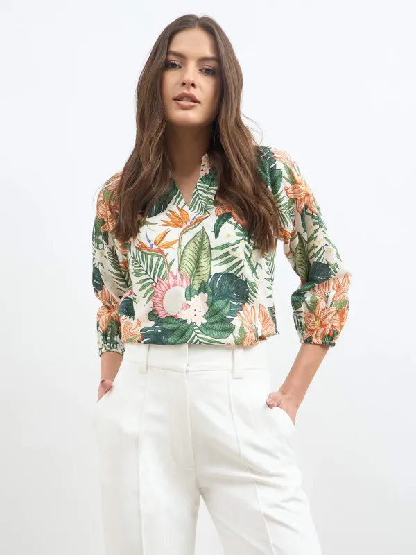 Seagrass Notch Neck Gathered Top-Multicolor sold by Salt Attire