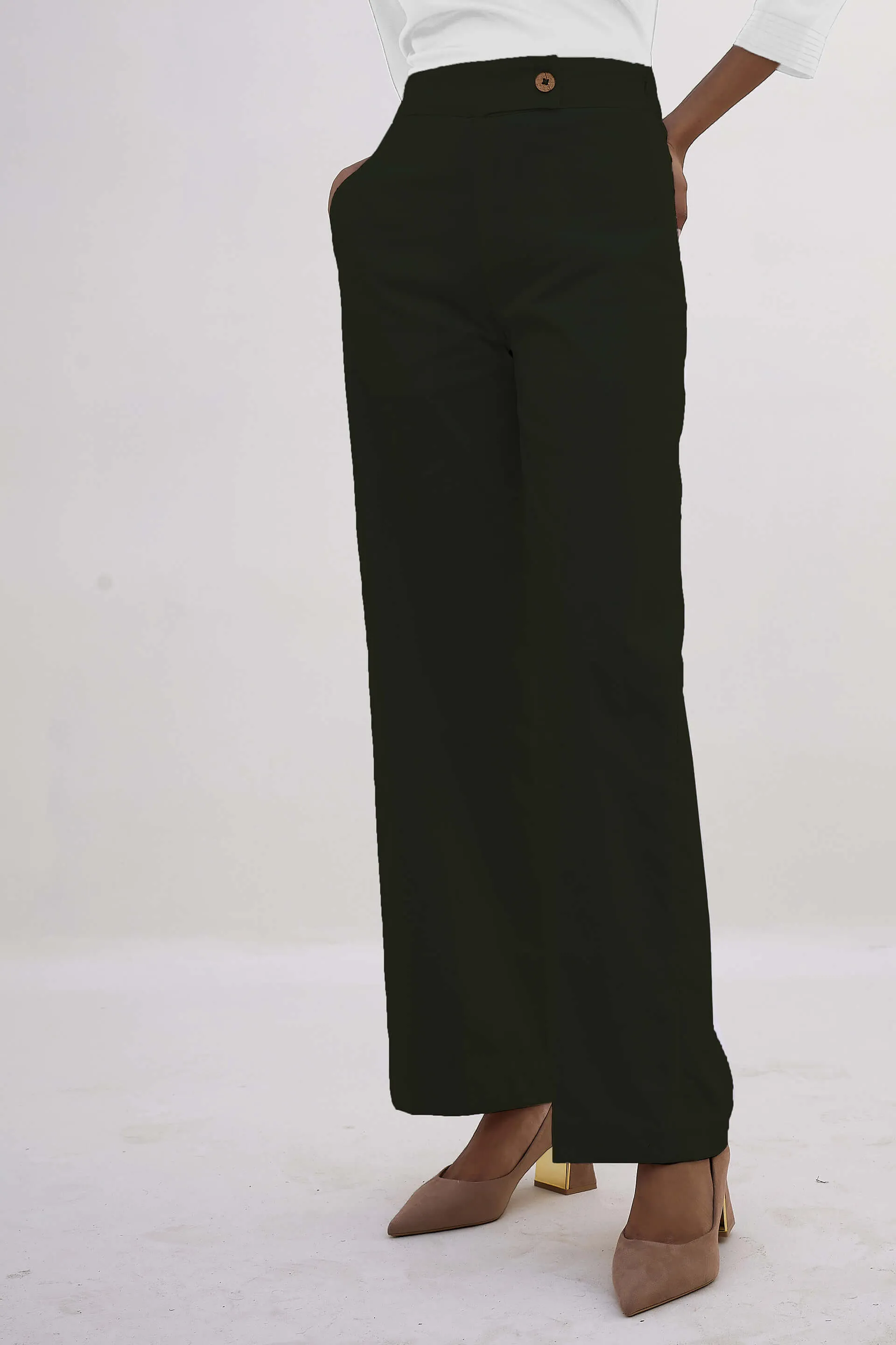 Mentos Elasticated Wide Leg Trousers - Olive Green sold by Salt Attire product image thumbnail 2
