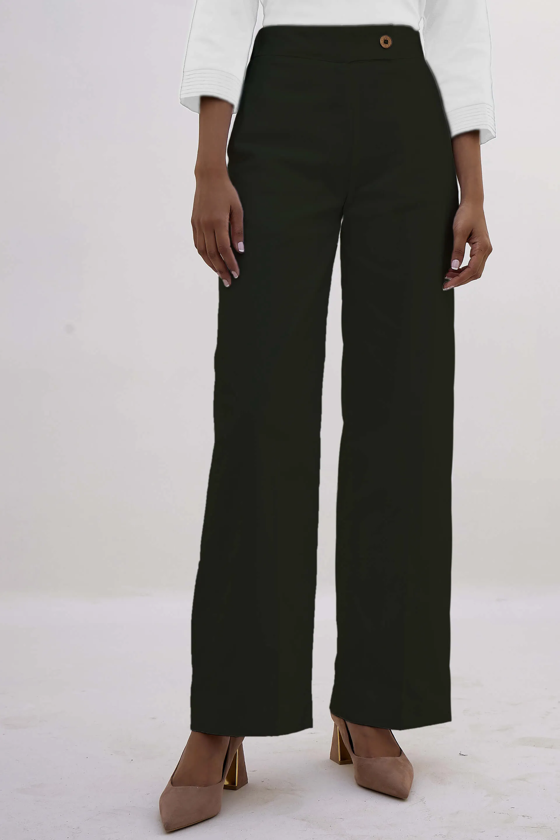 Mentos Elasticated Wide Leg Trousers - Olive Green sold by Salt Attire