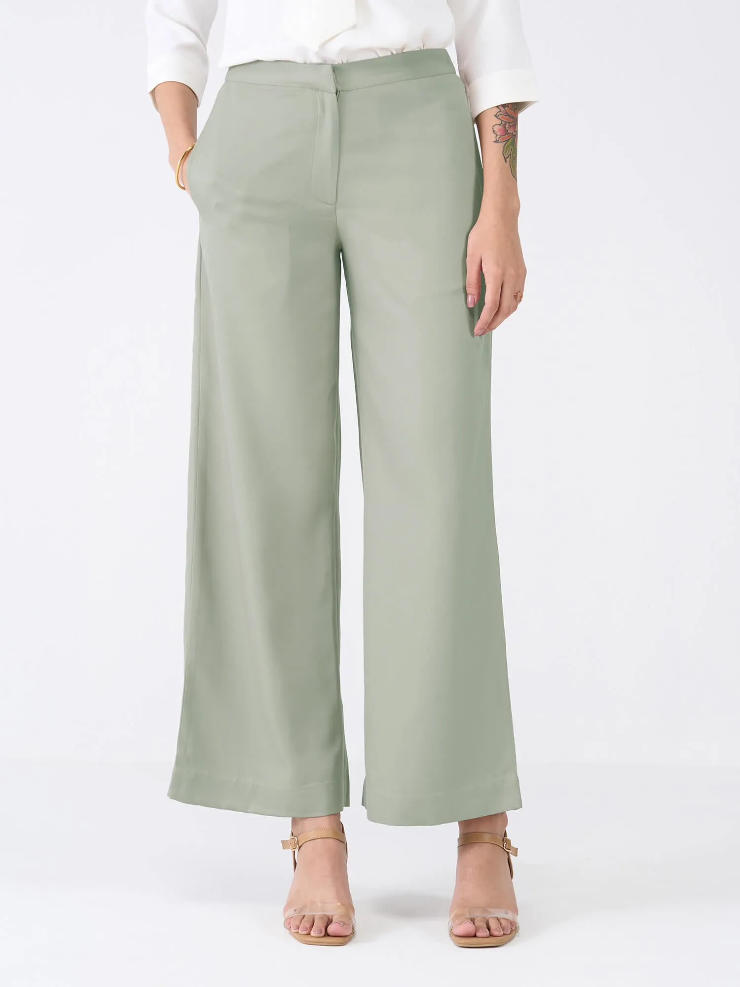 Mercer Mid Rise Wide Legged Trousers-Ash Grey sold by Salt Attire