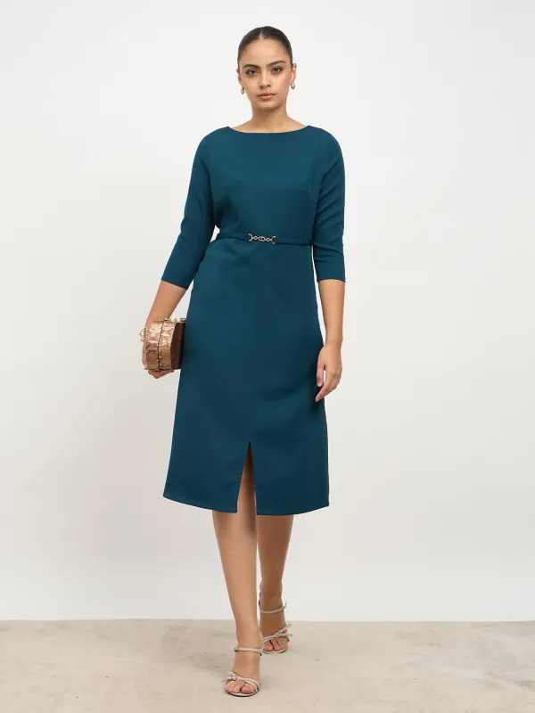 Erica Waist Embellishement Fit & Flare Dress-Teal sold by Salt Attire