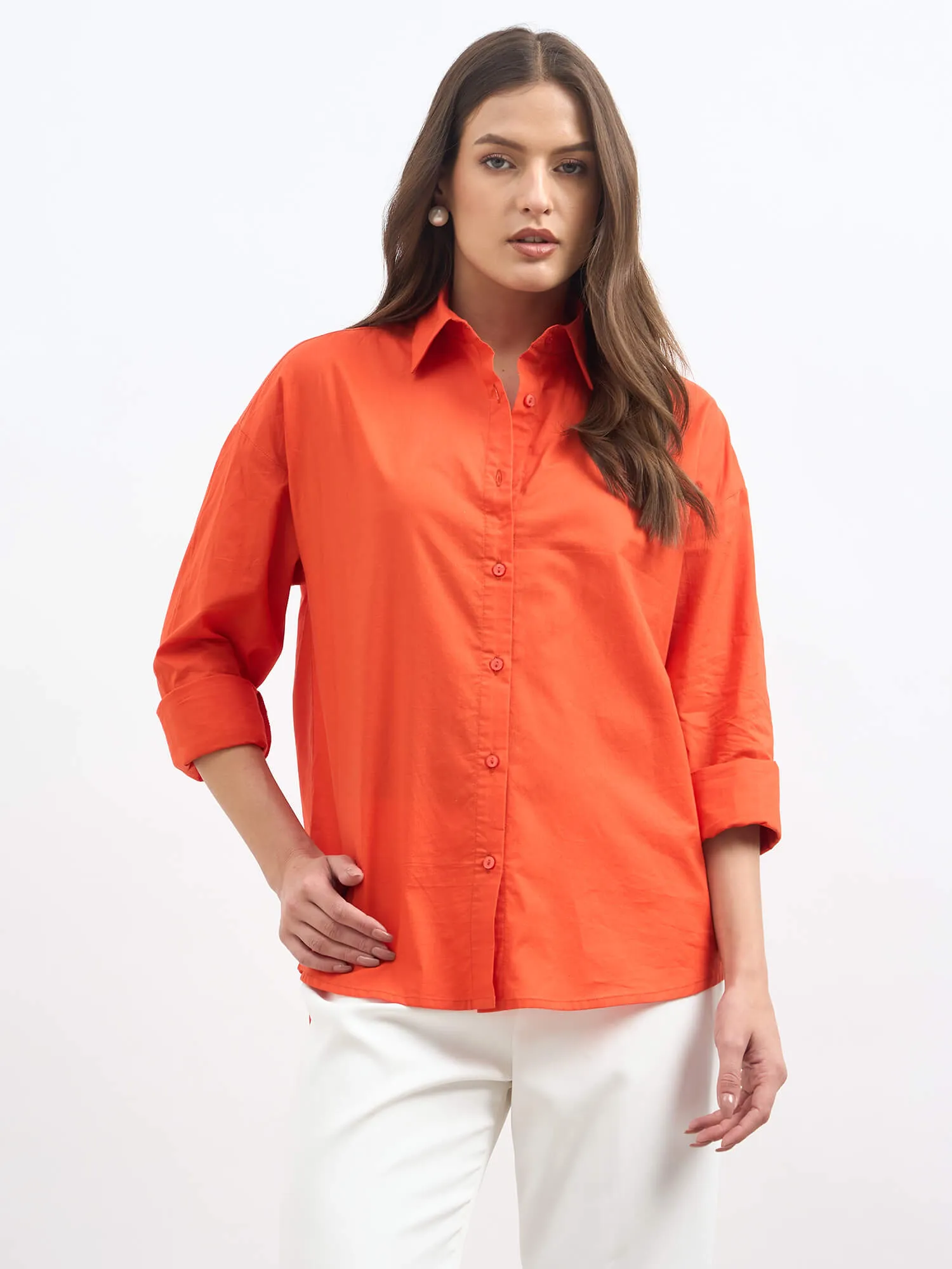 Solace Oversize Drop Shoulder Shirt-Tangerine sold by Salt Attire product image thumbnail 2