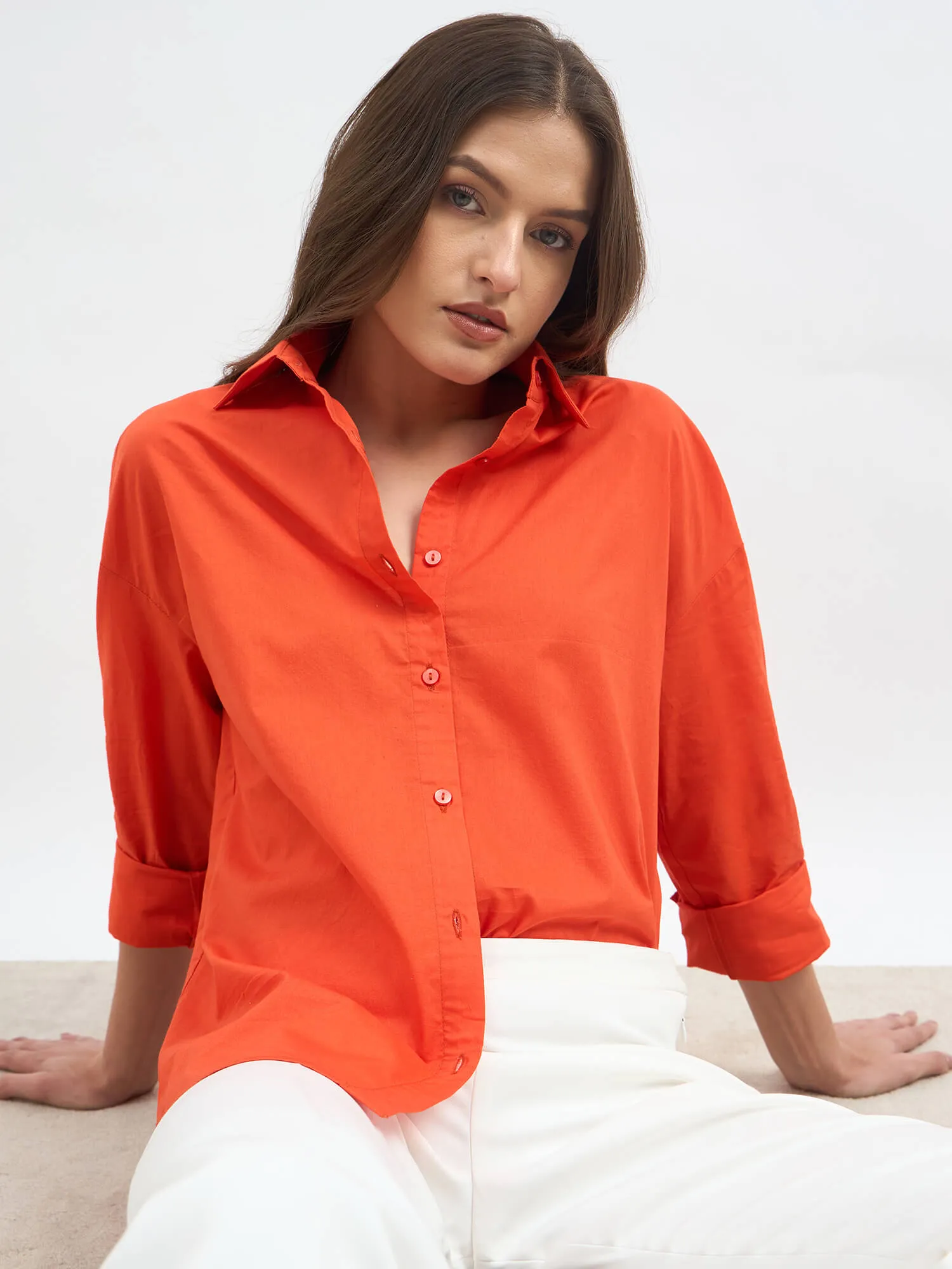 Solace Oversize Drop Shoulder Shirt-Tangerine sold by Salt Attire