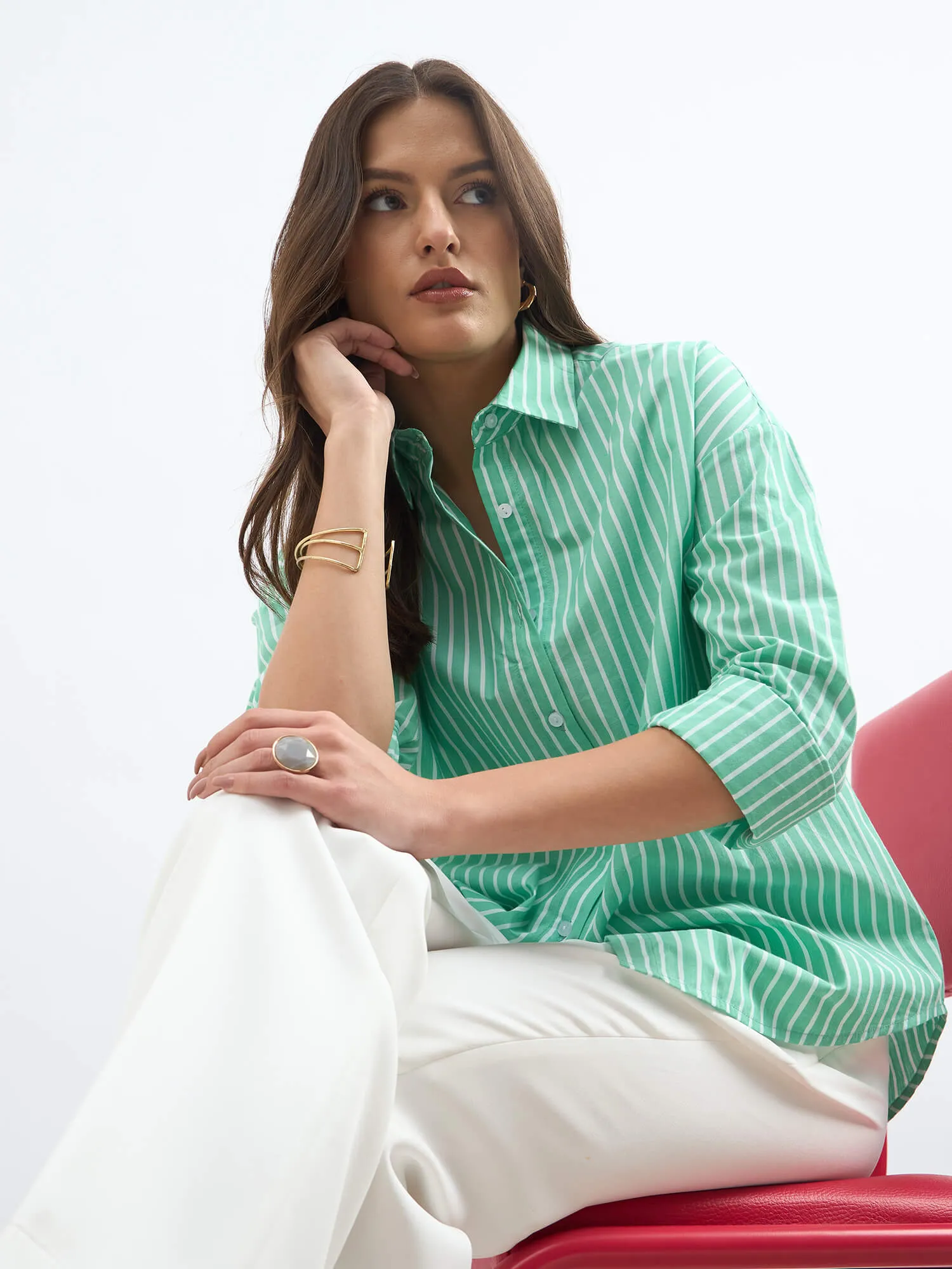 Solace Oversize Drop Shoulder Shirt-Green & White sold by Salt Attire