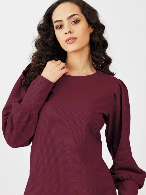 Apple Blossom Puffed Sleeves Top-Maroon sold by Salt Attire