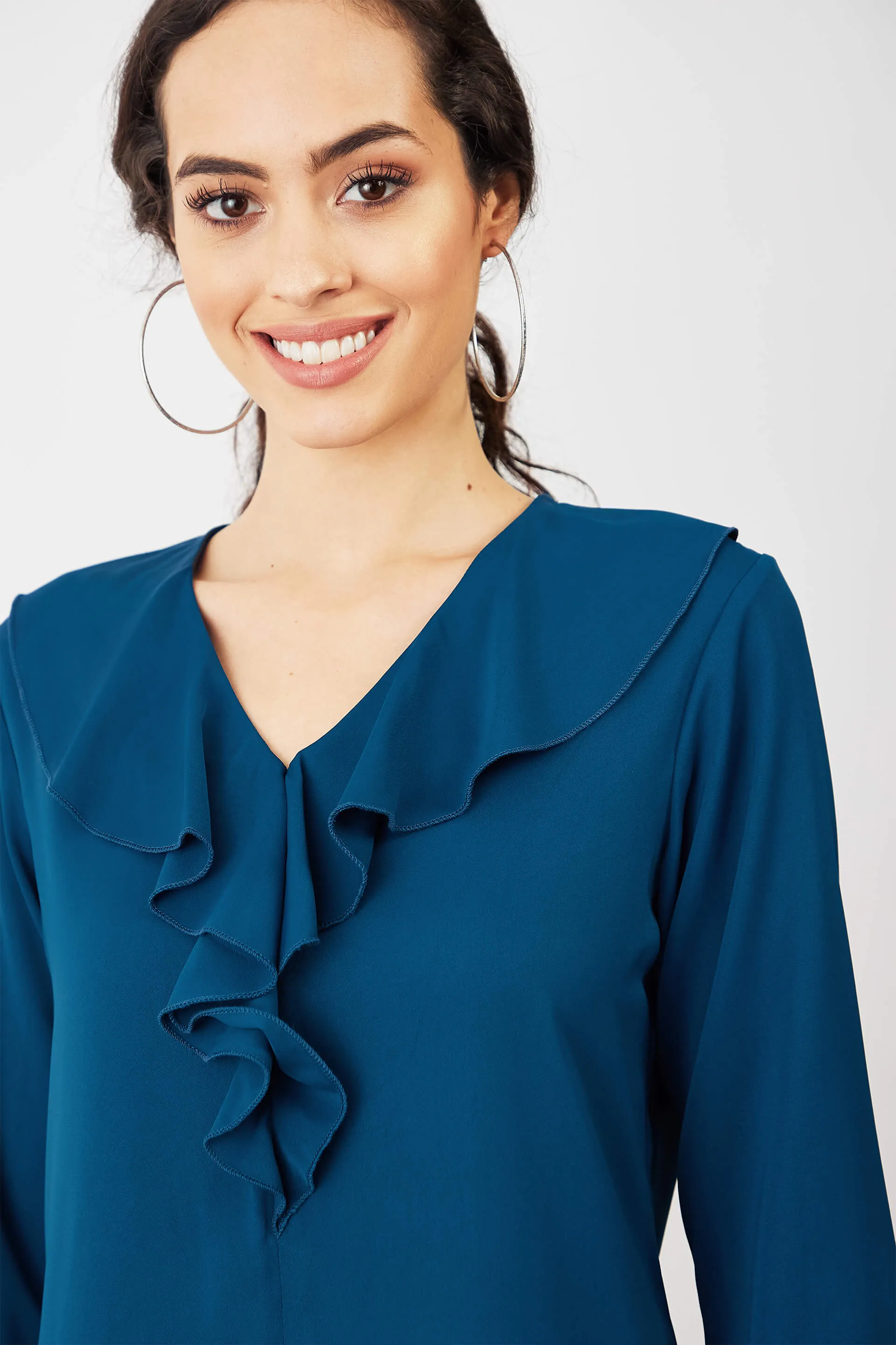 Midnight Ruffled Neckline Top - Teal sold by Salt Attire product image thumbnail 4