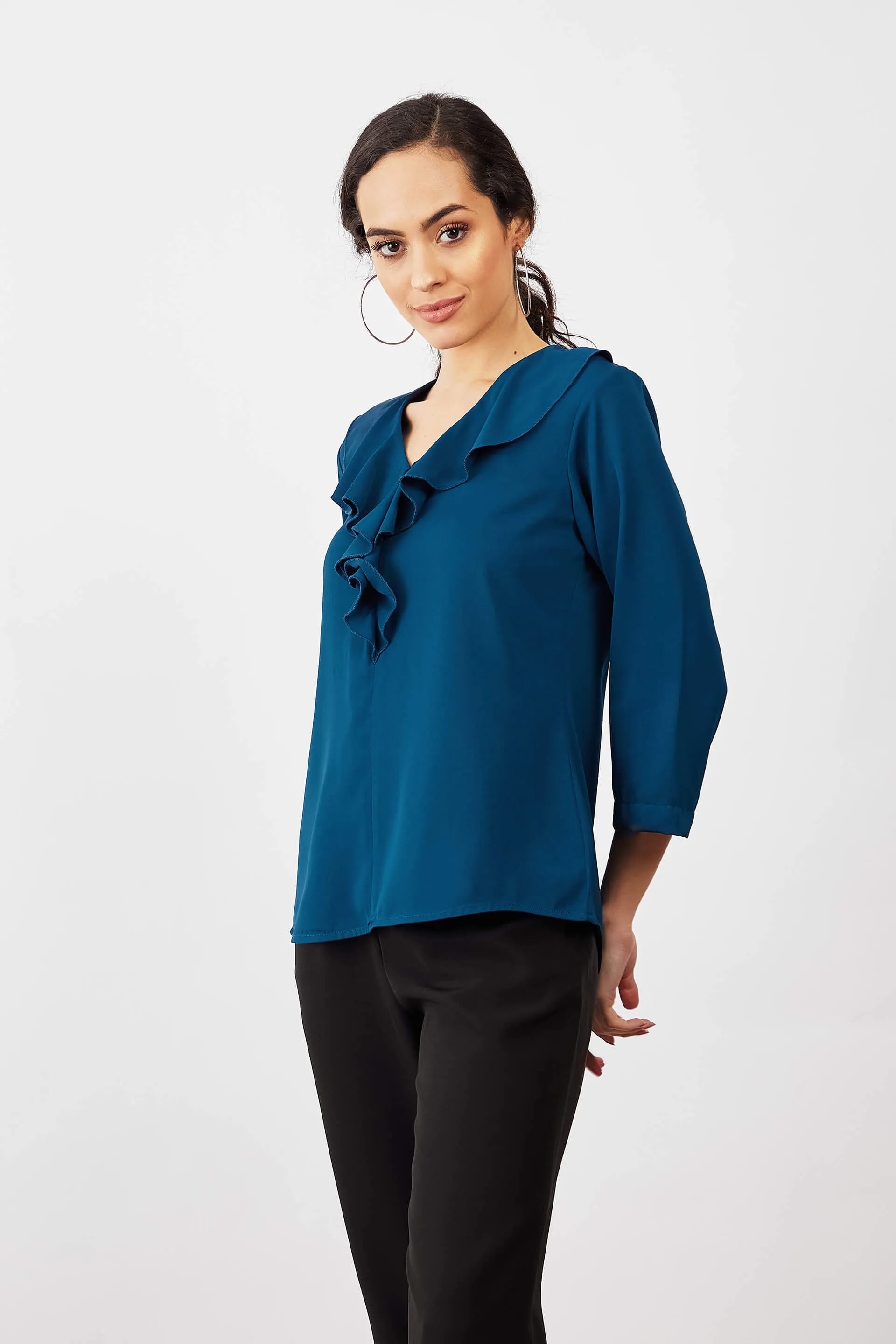 Midnight Ruffled Neckline Top - Teal sold by Salt Attire product image thumbnail 2