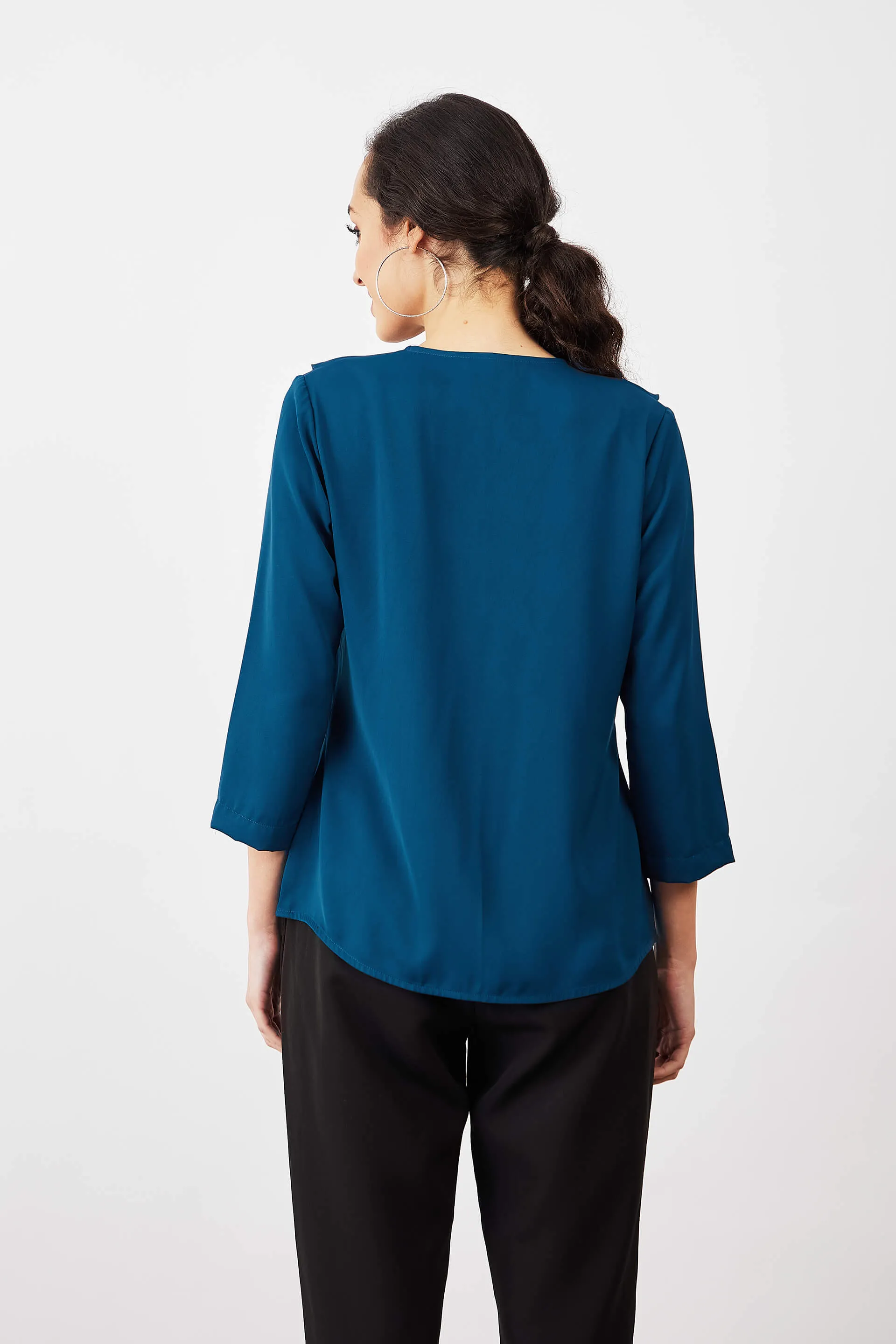Midnight Ruffled Neckline Top - Teal sold by Salt Attire product image thumbnail 3