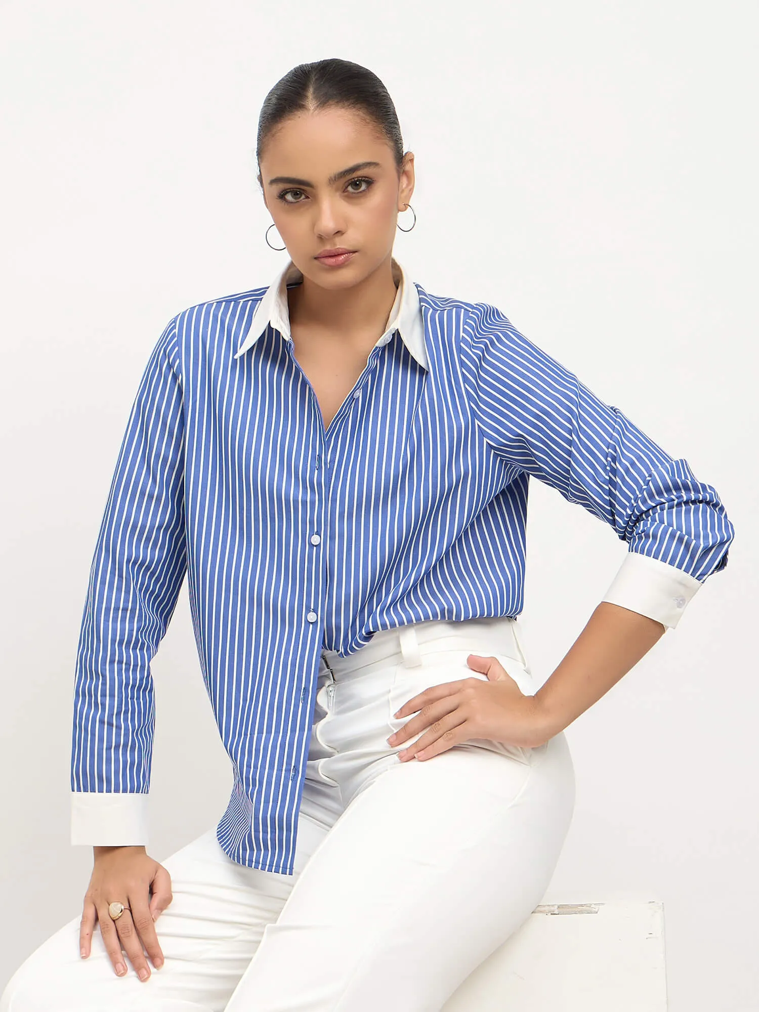 Dazira Relax Fit Shirt-Blue & White sold by Salt Attire