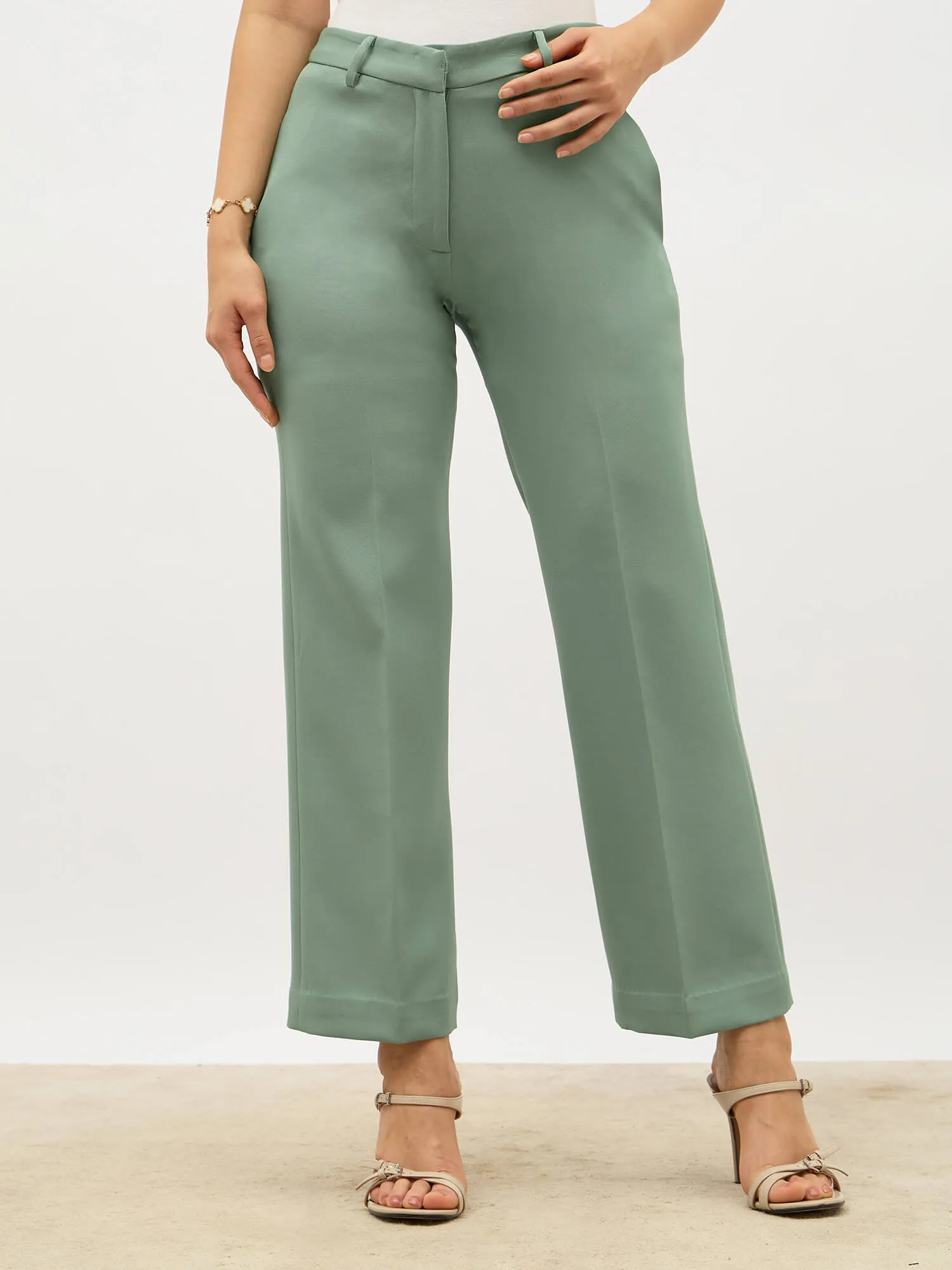 Tirana Mid Rise Straight Trousers-Matcha Green sold by Salt Attire
