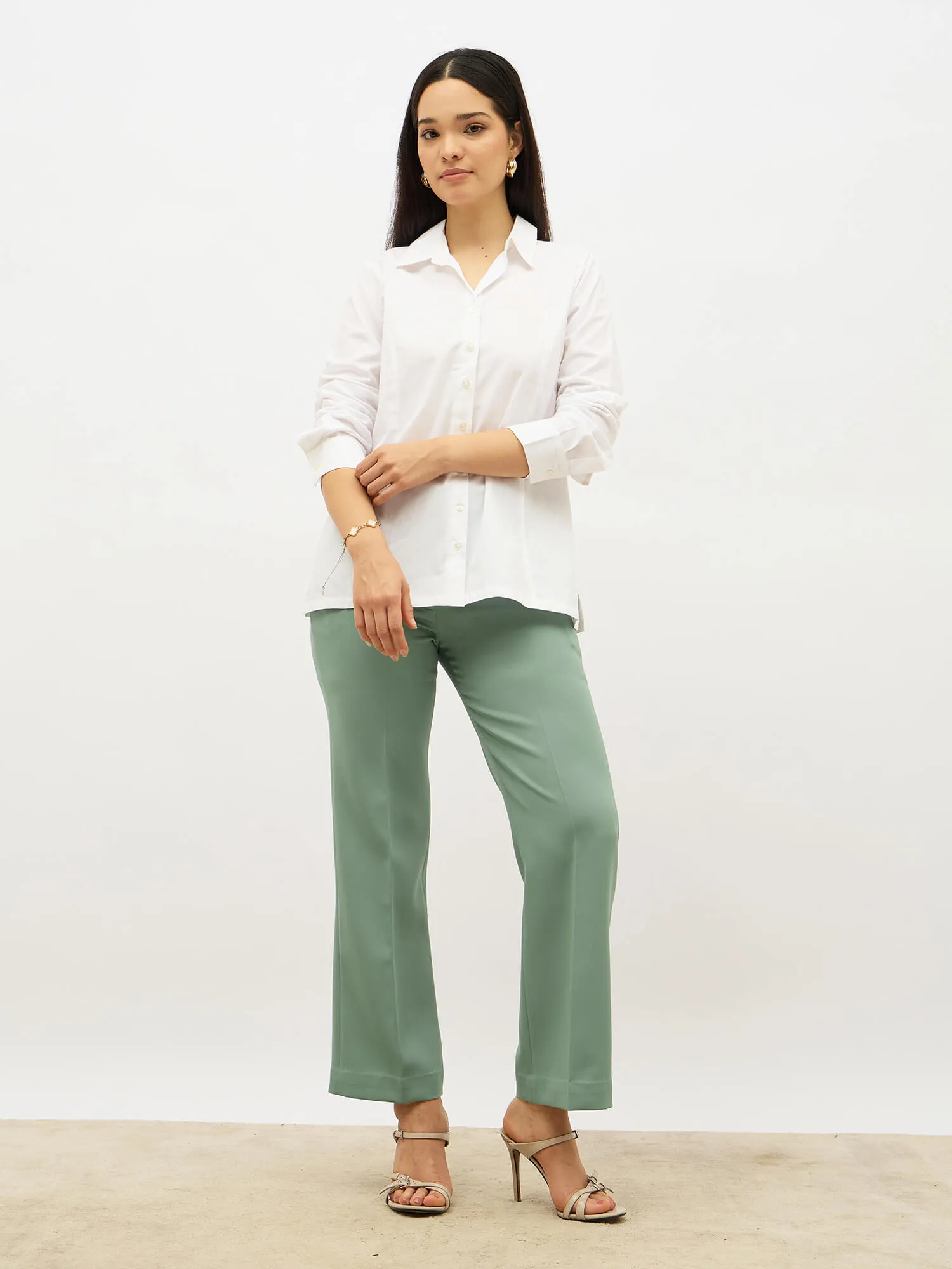 Tirana Mid Rise Straight Trousers-Matcha Green sold by Salt Attire product image thumbnail 3